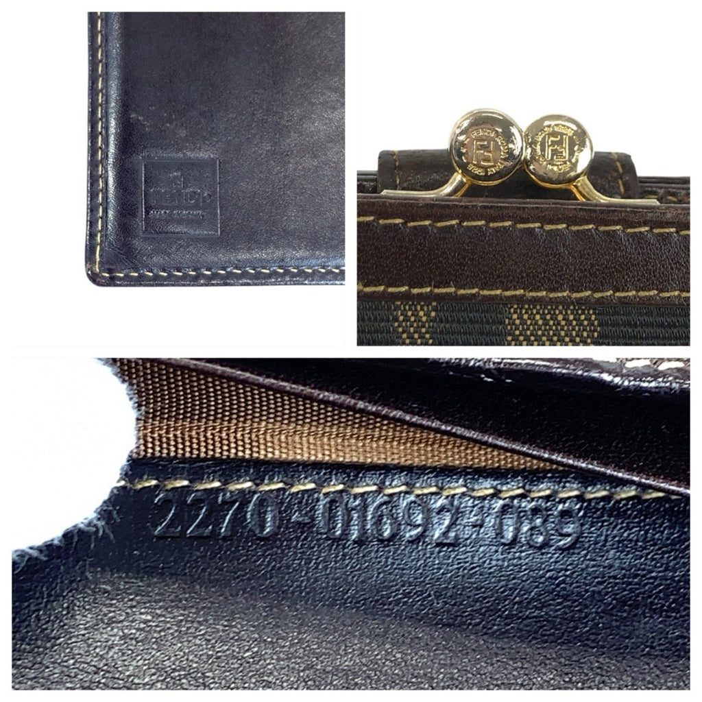 FENDI Zucca purse, brown canvas and leather with gold hardware, 2270 01692 089, compact wallet for women