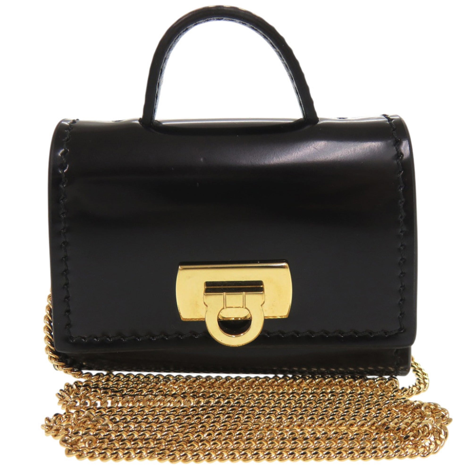 Salvatore Ferragamo Mini Gancini JL22-0487 Leather Black Chain Shoulder Bag 1475Salvatore — Like New