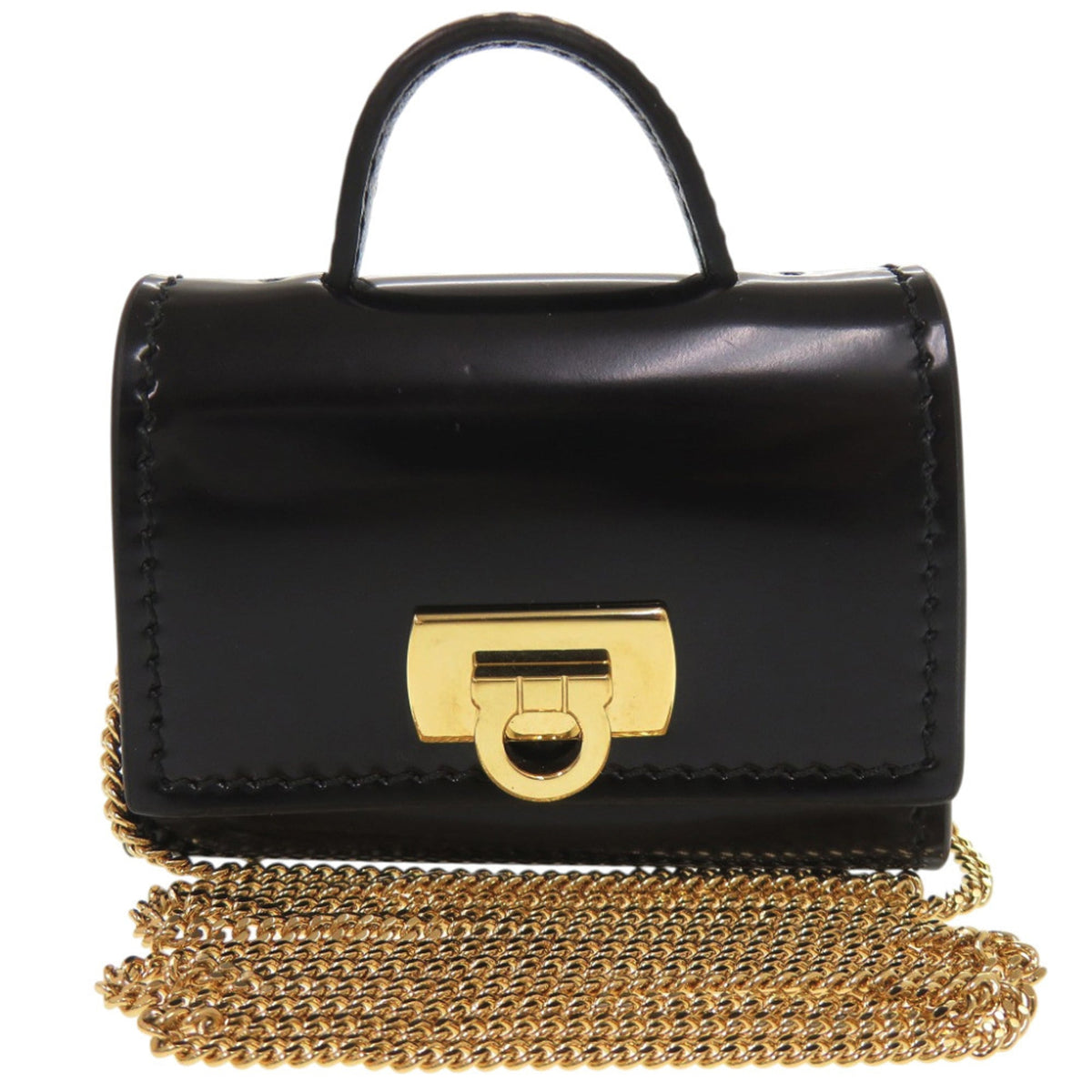 Salvatore Ferragamo Mini Gancini JL22-0487 Leather Black Chain Shoulder Bag 1475Salvatore — Like New