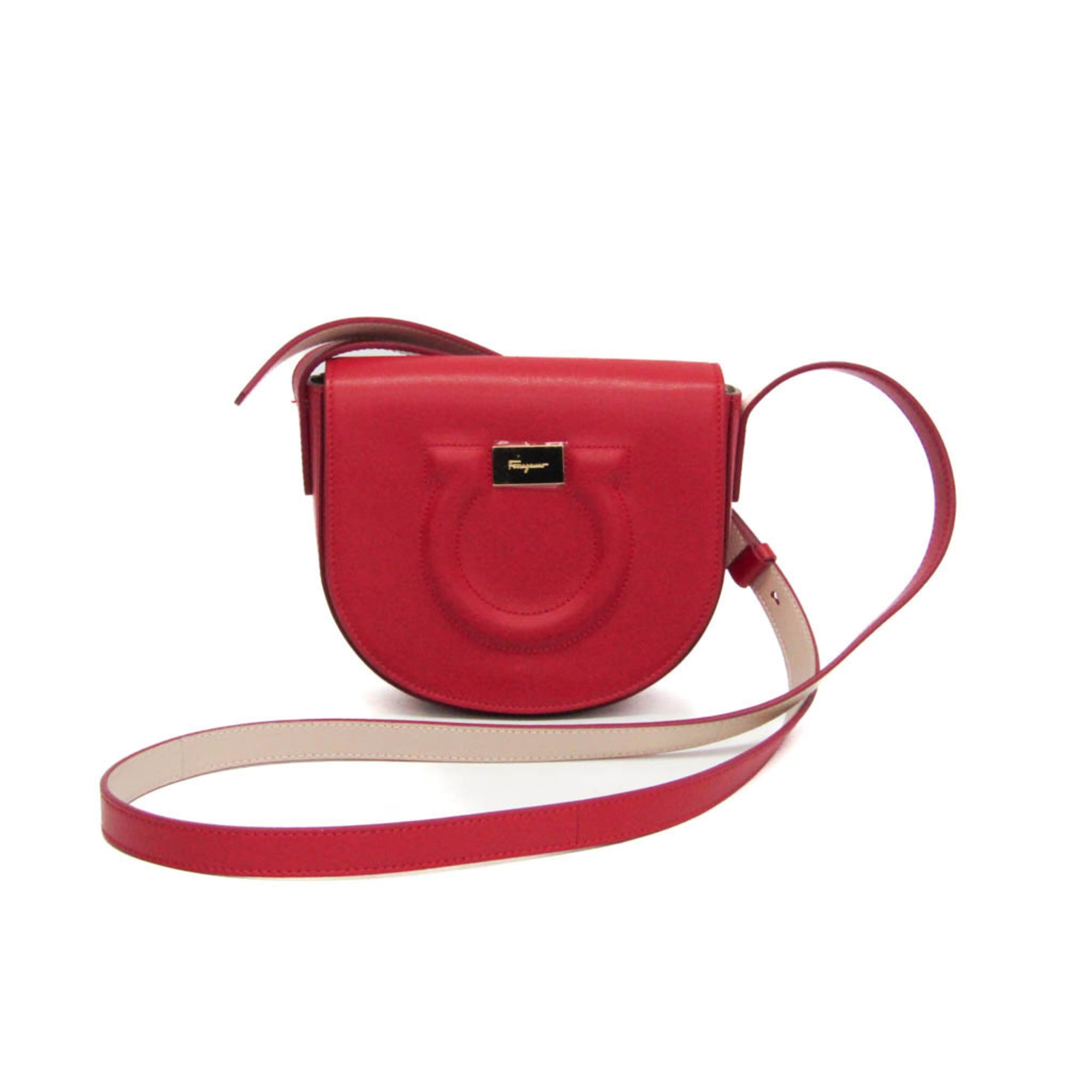 Salvatore Ferragamo Gancini AU-22 D522 Women's Leather Shoulder Bag Red Color — Like New