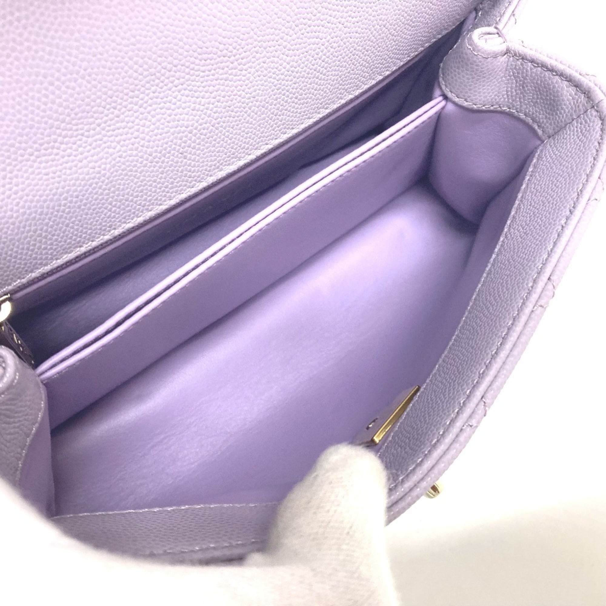 CHANEL A92990 Matelasse Coco Handle Bag Shoulder Handbag Caviar Skin Women's Lavender Purple — New - Store Return