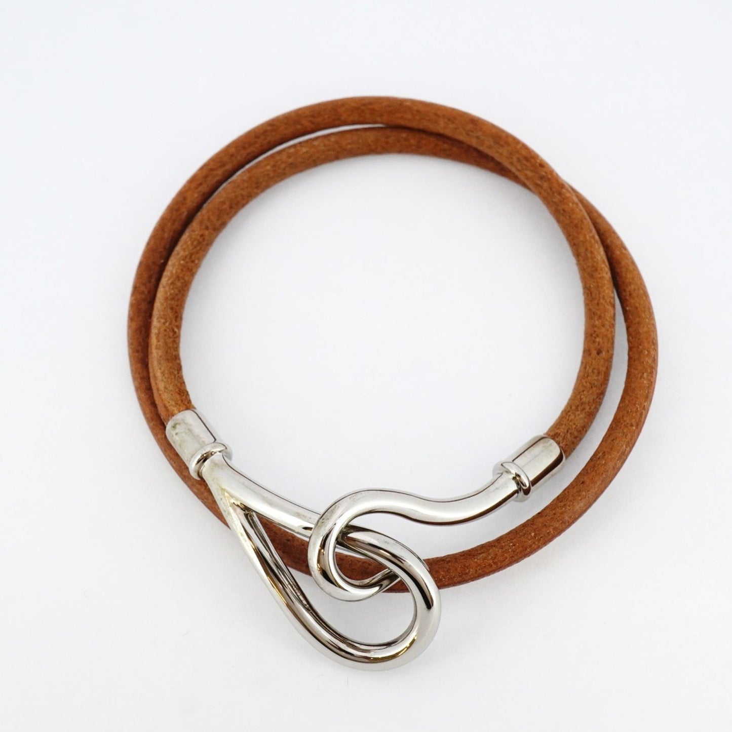 Hermes Jumbo Hook Bracelet, Metal, Leather, Silver, Brown, Women's