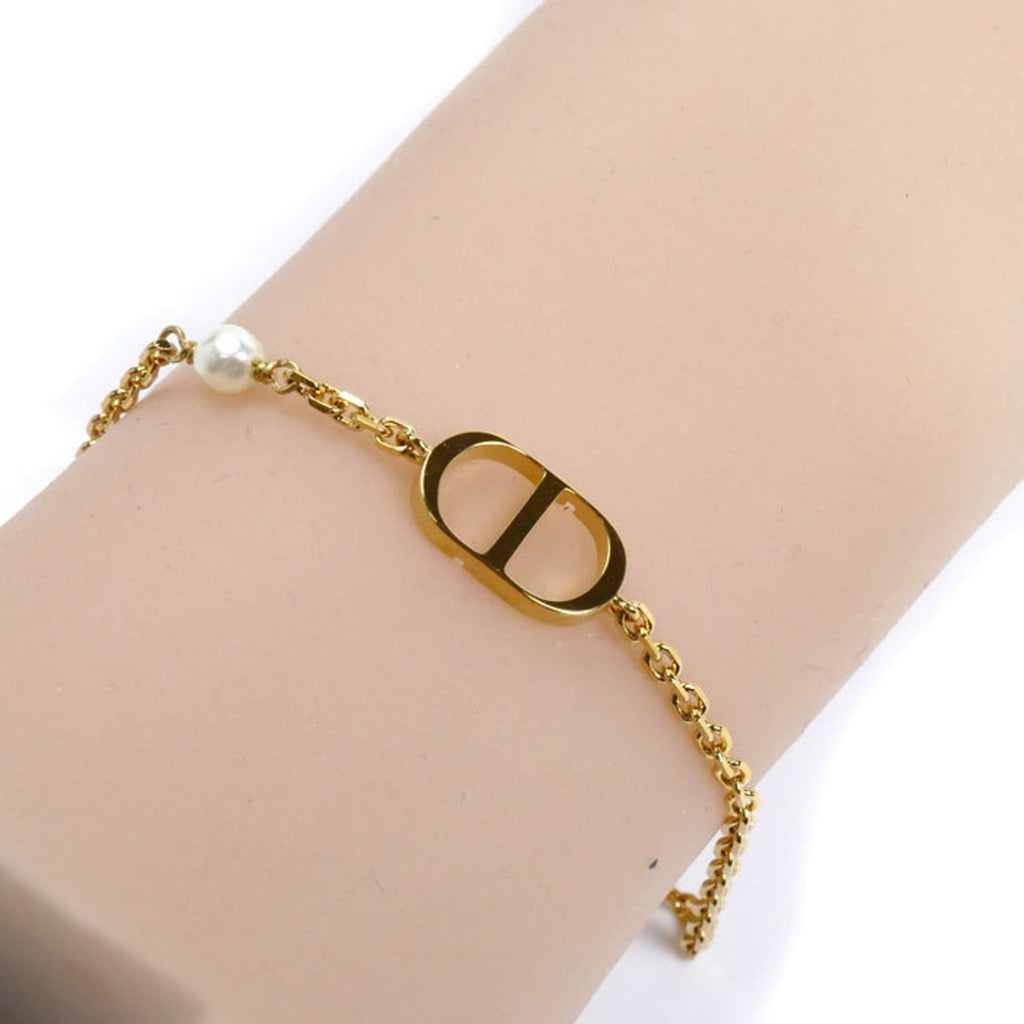 Christian Dior Petit CD Bracelet (Metal/Resin Pearl) B1310PTCRS_D301, Size 16.5-19cm, Women's, Pre-owned, Excellent Condition