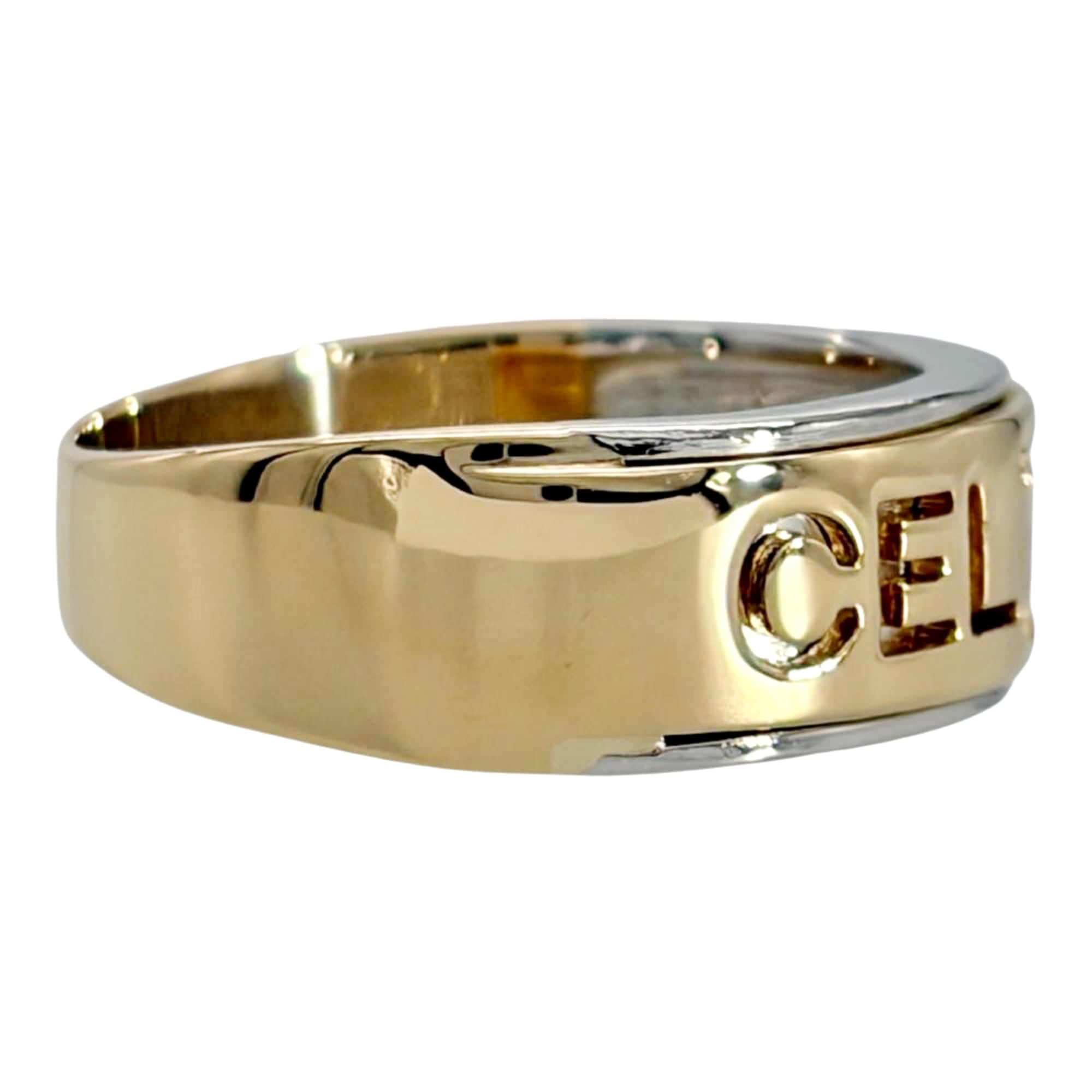 Celine Macadam Logo Bicolor Ring, Approx. 18K Yellow Gold (5.9g), Platinum 900 Combination, Women's Ring — Like New