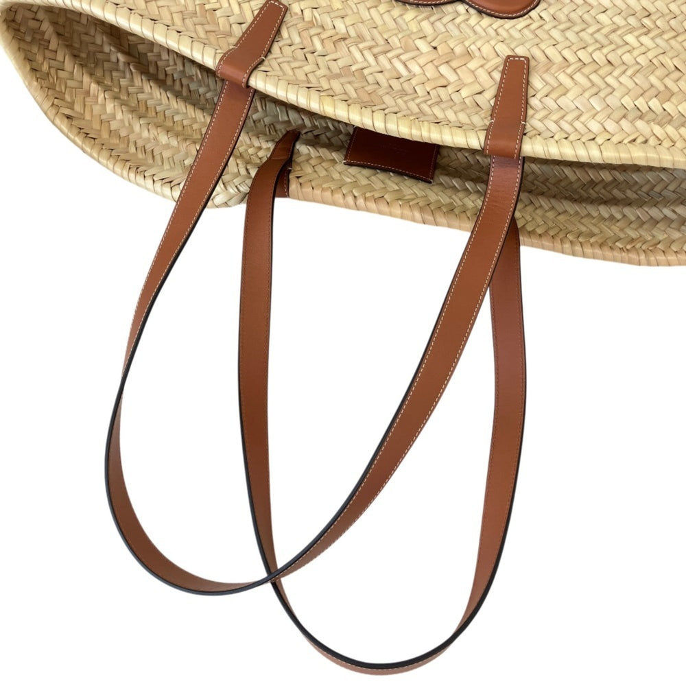 CELINE Large Triomphe Raffia x Leather Basket Bag Classic Panier Natural Tan Women's — Like New