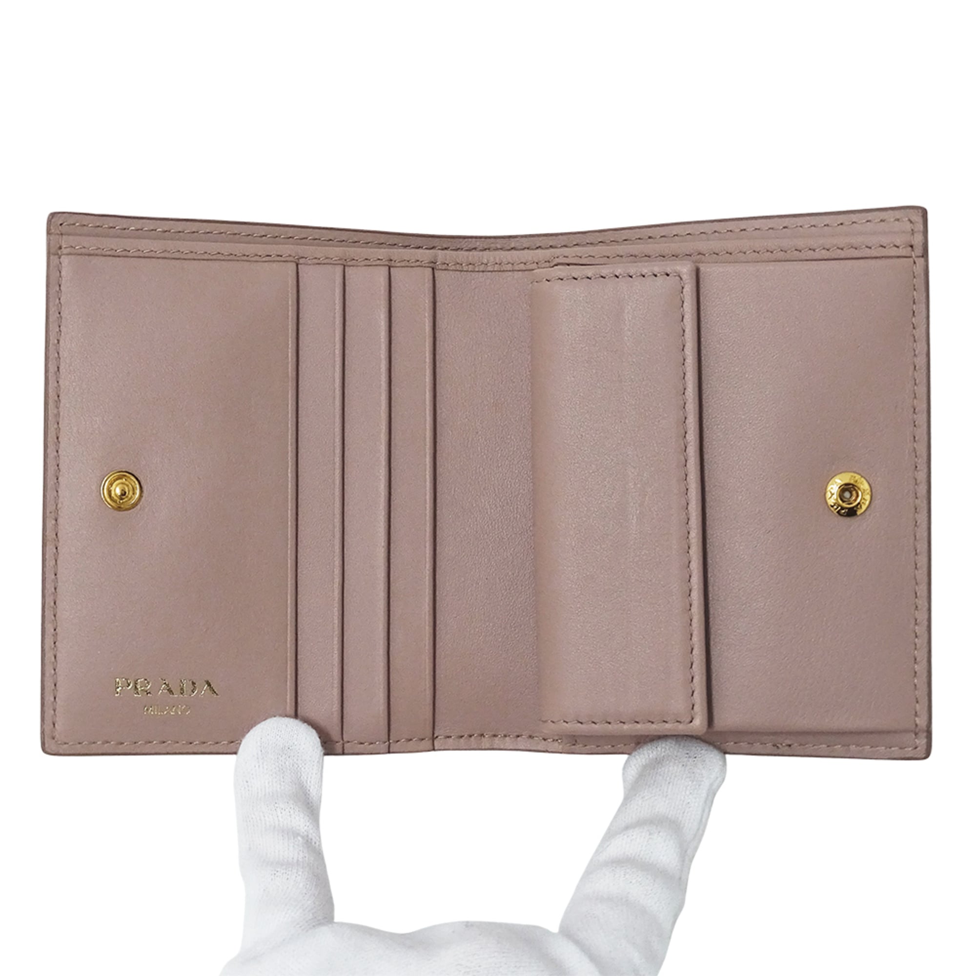 Prada Women's Bifold Leather Wallet in Pink Beige (1MV204) - Compact Mini with Logo