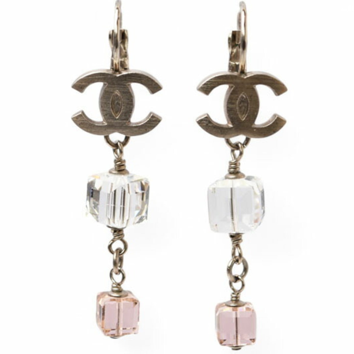 Chanel Earrings CHANEL CC Clear Pink Cube 08P Silver