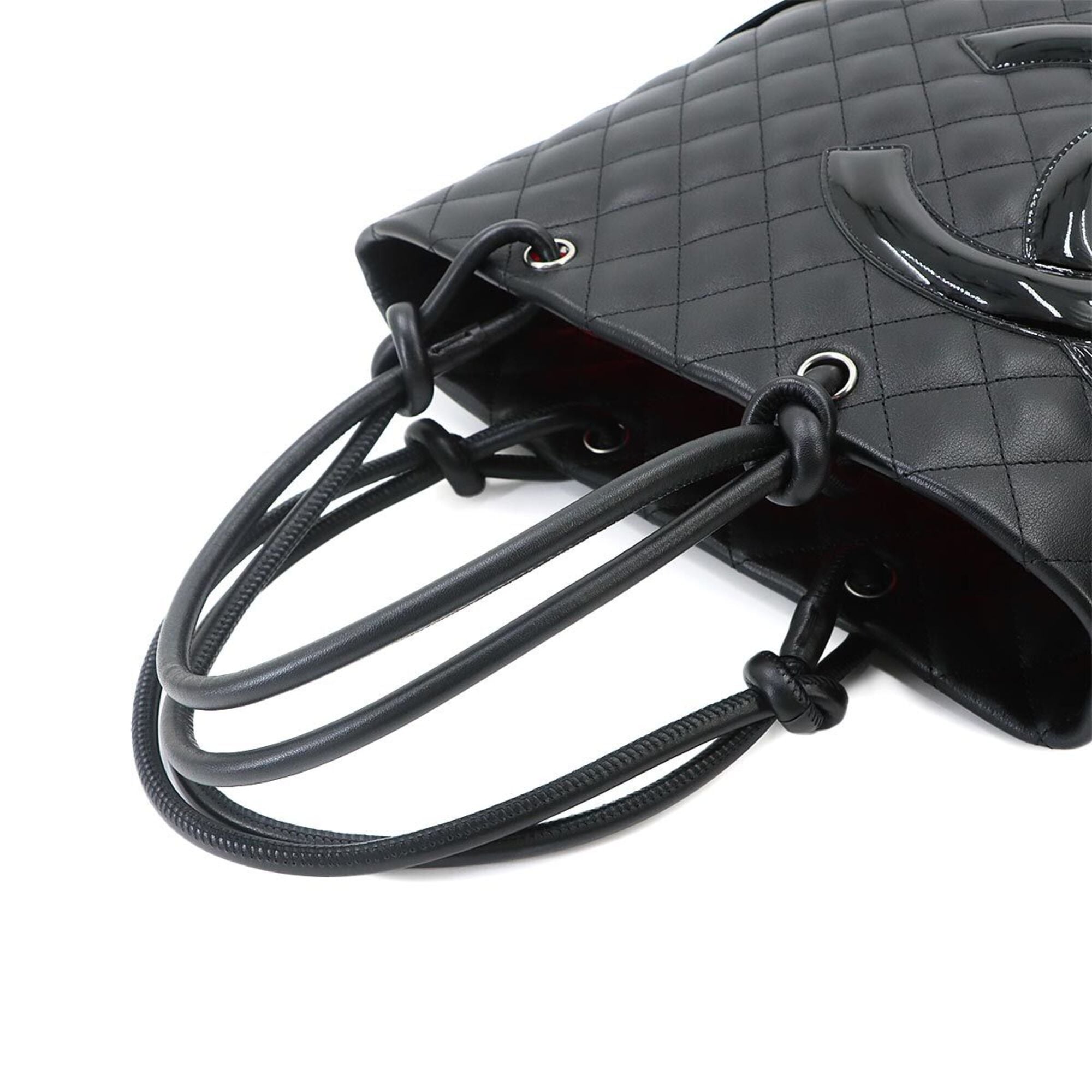 Chanel Cambon Line Medium Tote Handbag, Leather Enamel Black, A25167, Silver Hardware — Like New