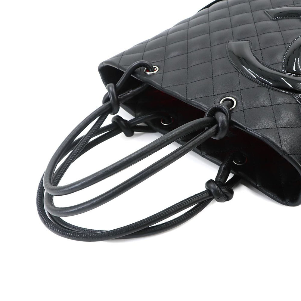 Chanel Cambon Line Medium Tote Handbag, Leather Enamel Black, A25167, Silver Hardware — Like New