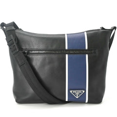 PRADA Prada Shoulder Bag Leather Triangle Black Blue 2VH078 — New - Store Return