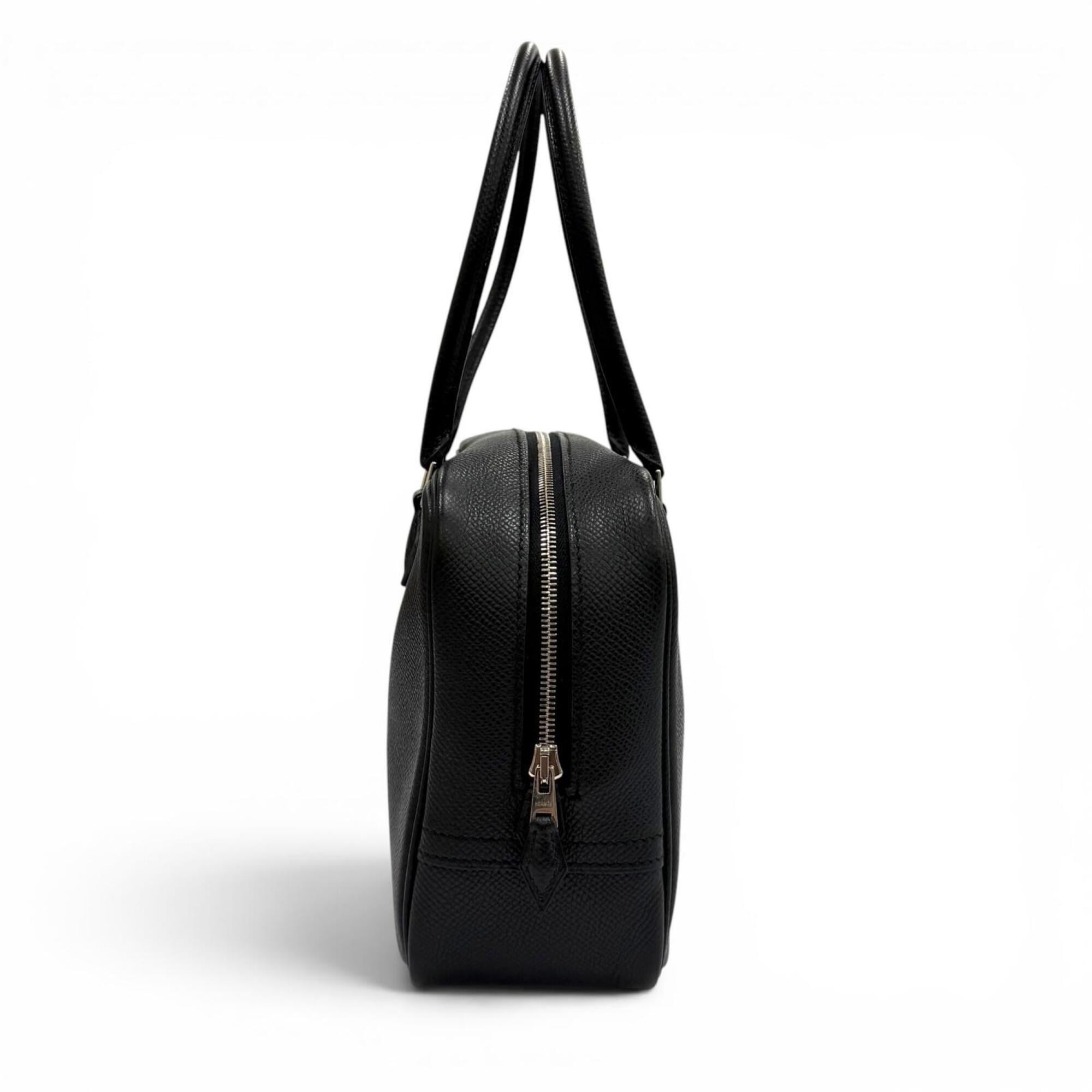 HERMES Plume Mini 20 Black Veau Epsom Leather Silver Hardware Logo Zip Handbag □M Stamp Made in France Women's — Like New