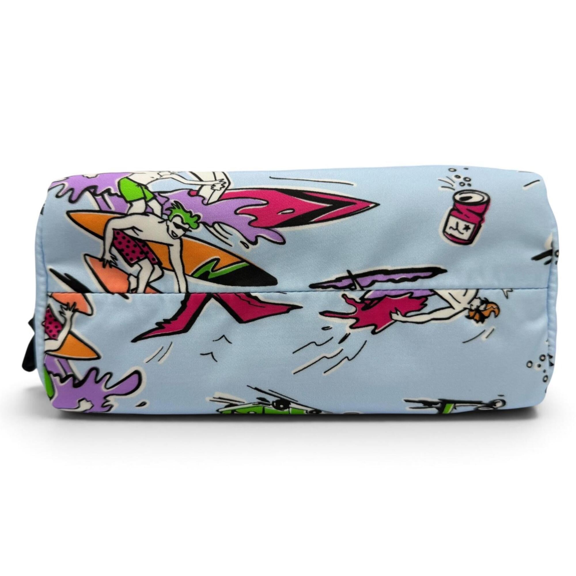PRADA 1NS693 Triangle Logo Re-Nylon Surf Print Cosmetic Pouch with Wristlet, Blue, Made in Italy, Women's, Box — Like New