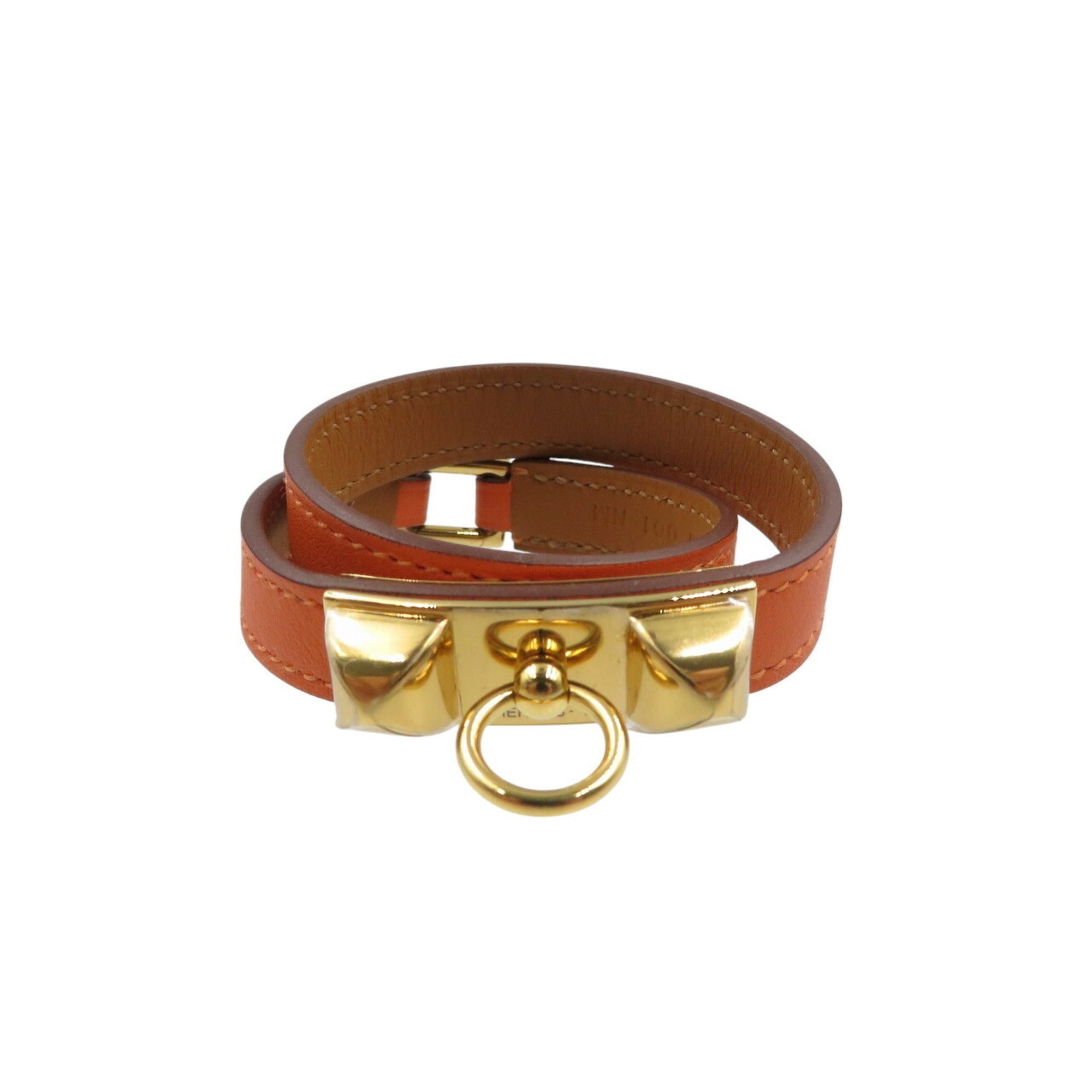 Hermes Rival Double Tour U Stamped Swift Leather Orange Strand Bracelet 1342HERMES — New - Store Return