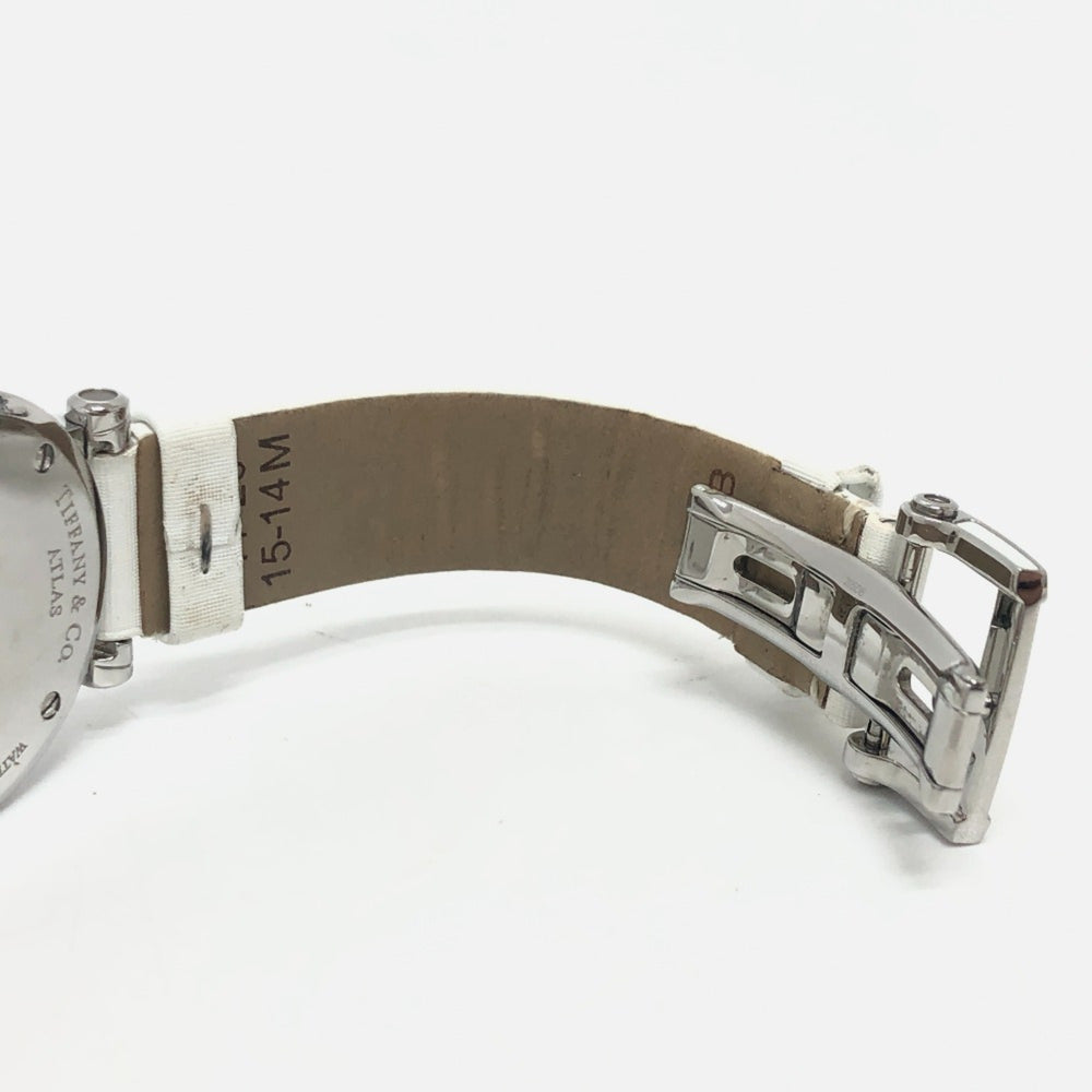 TIFFANY & Co. Z1300.11.11A20A41A White Ceramic Atlas Quartz Date Watch with Stainless Steel and Leather Strap, Silver — Good