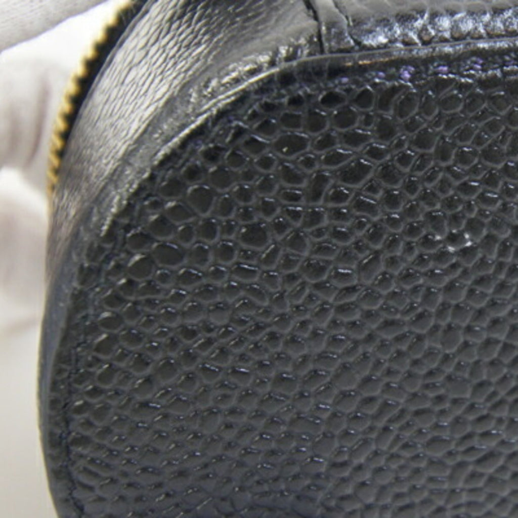 CHANEL Case Coco Mark A02786 Black Caviar Leather Pouch Round Women's