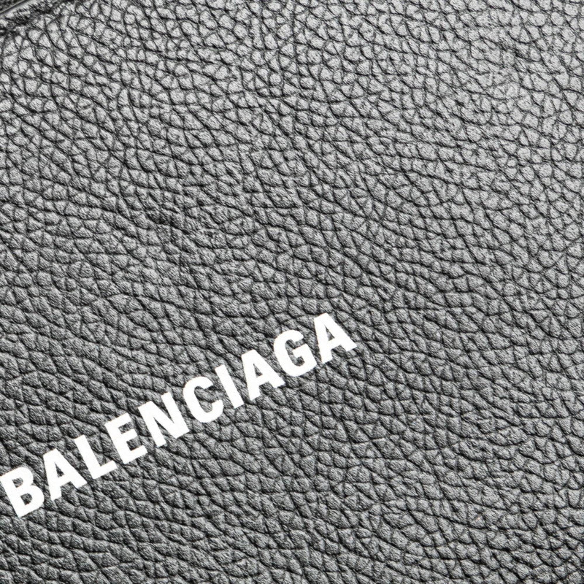 Balenciaga Logo Round Zip Long Wallet 594290 Black Leather Women's BALENCIAGA