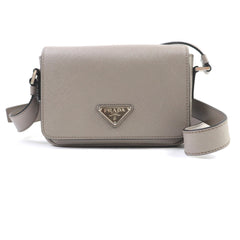 PRADA 2VD065 Saffiano Leather Argilla Shoulder Bag with Triangle Logo Plate, Dust Bag, Made in Italy, Women's — Like New