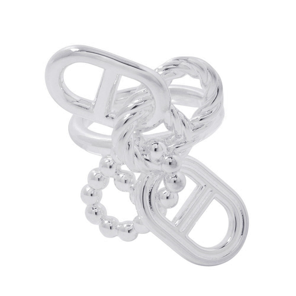 Hermes Chaine d'Ancre A II Multi-Link Ring, SV925 Silver, Ring Size 52. (HERMES ring) — Like New