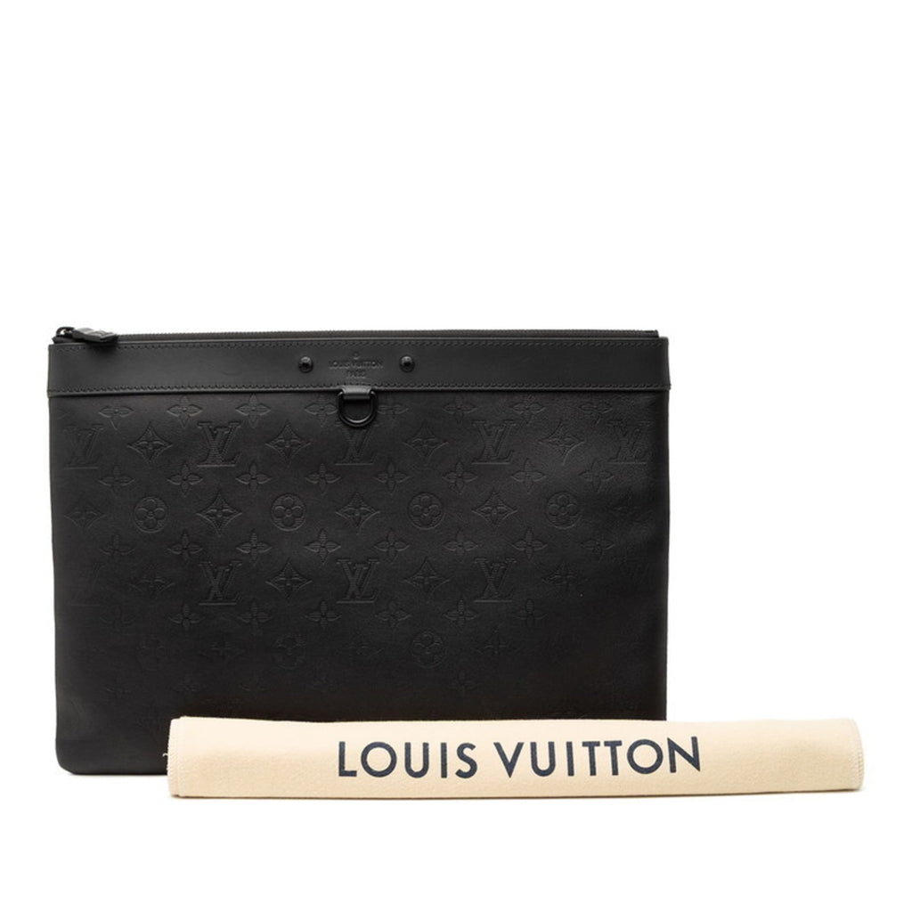 Louis Vuitton Monogram Shadow Pochette Discovery Second Bag/Clutch Bag M62903 Black Noir Leather Men's LOUIS VUITTON