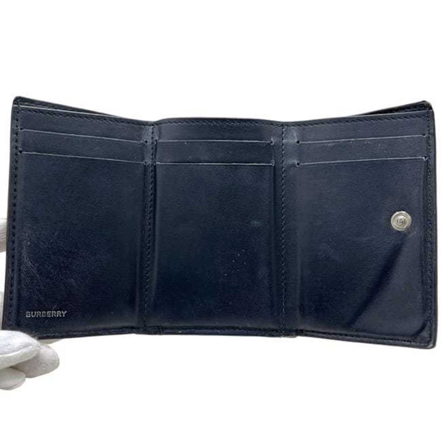 Burberry Tri-fold Wallet ec-24698 Beige Black Nova Check 8095291 Compact PVC Leather ROPELFI71SEE BURBERRY Brown Double Mini for Men and Women Pattern