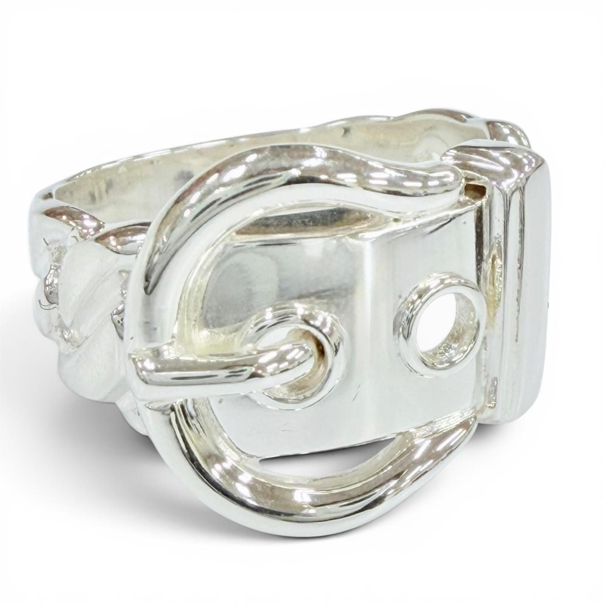 HERMES Vintage Boucles Sellier Ring, 925 Sterling Silver, Made in France, Weight 6.05g, Women's Ring — Like New