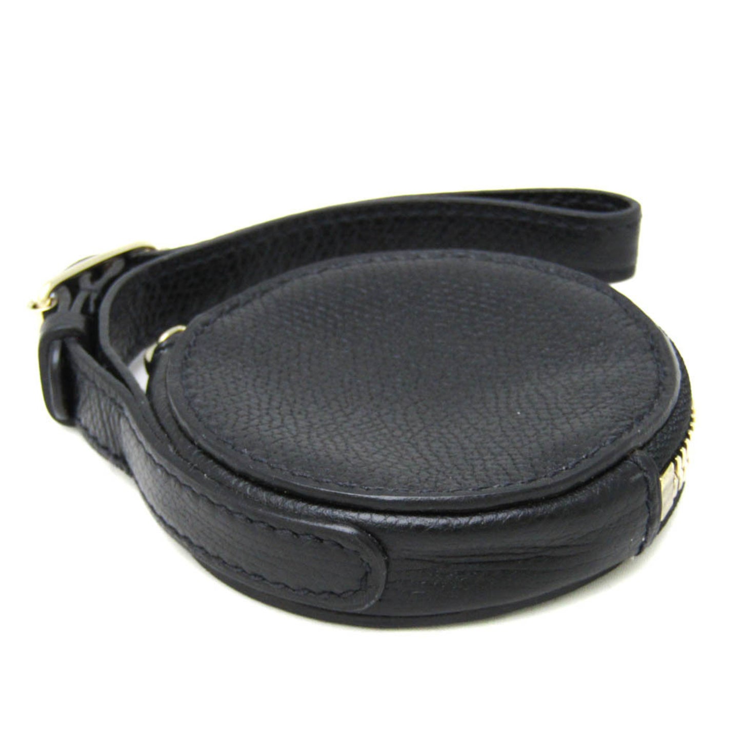 Valextra Round Type Men,Women Leather Coin Purse/coin Case Black