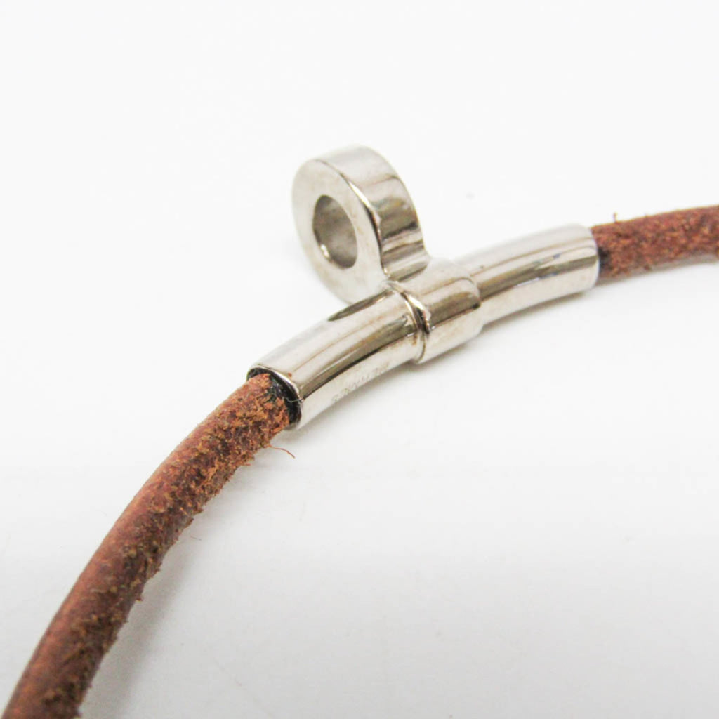 Hermes Kite Choker Leather,Metal Bangle Silver,Brown