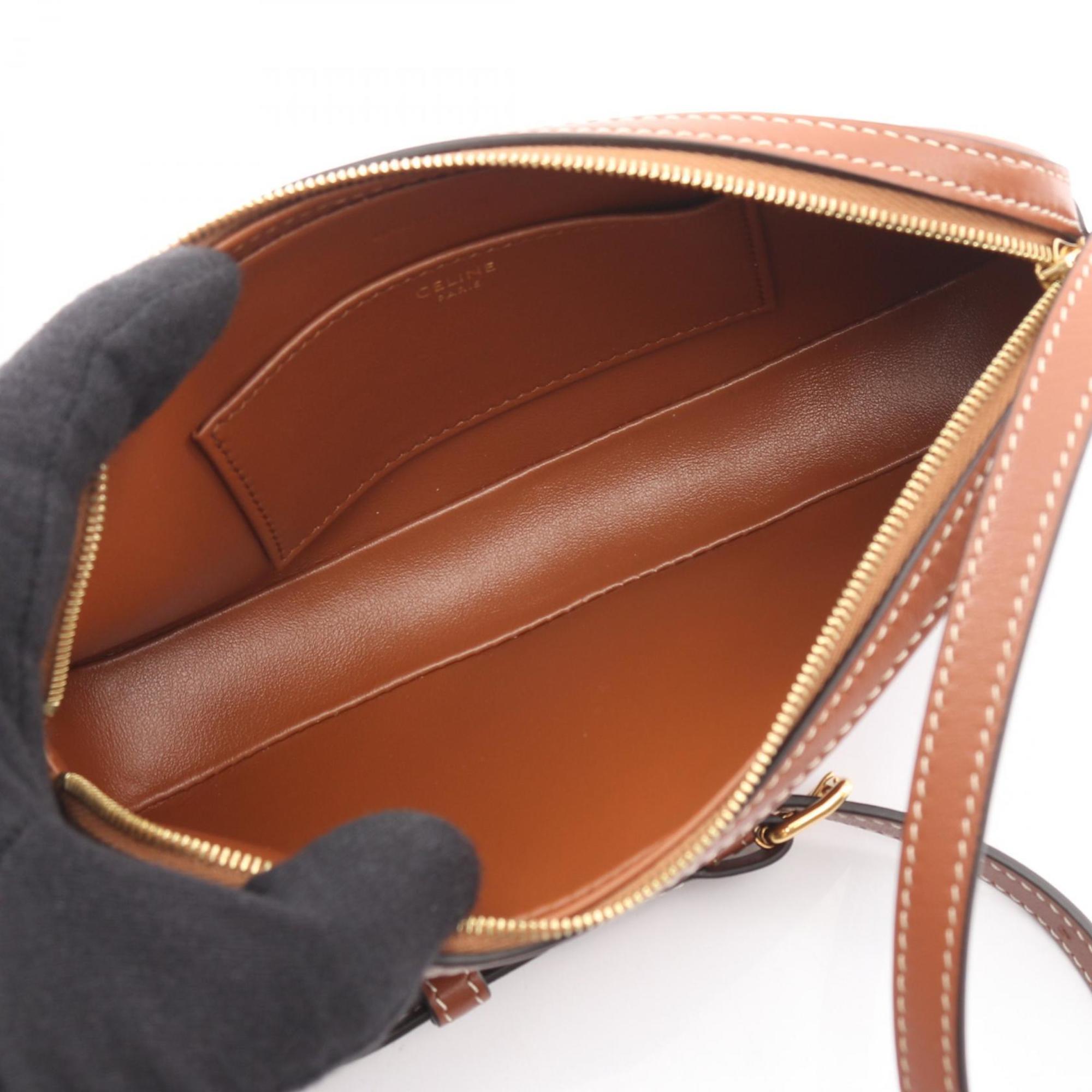 Celine Mini Camera Cuir Triomphe Shoulder Bag, Brown Leather, Women's, 10J583