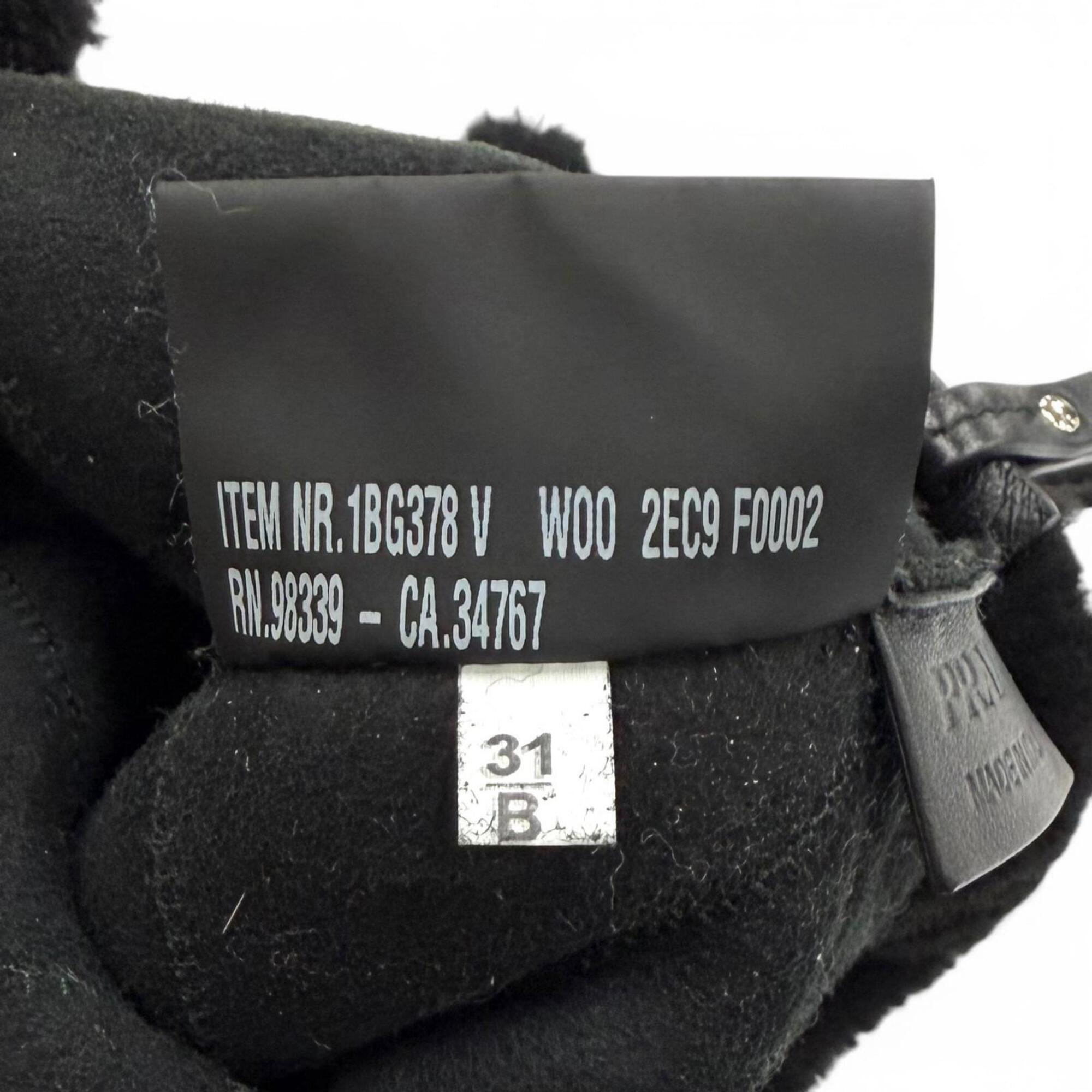 PRADA 1BG378 Triangle Logo 2-Way Shearling Fur Shoulder Bag with Pouch, Black, Made in Italy, Women's, Dust — Like New