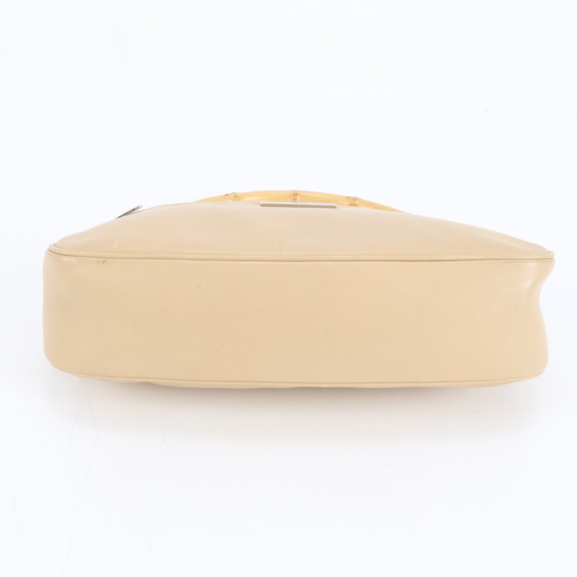 Gucci Bamboo 001 3865 Leather Handbag/One-Hand Buckle Tote Bag, Beige, Women's