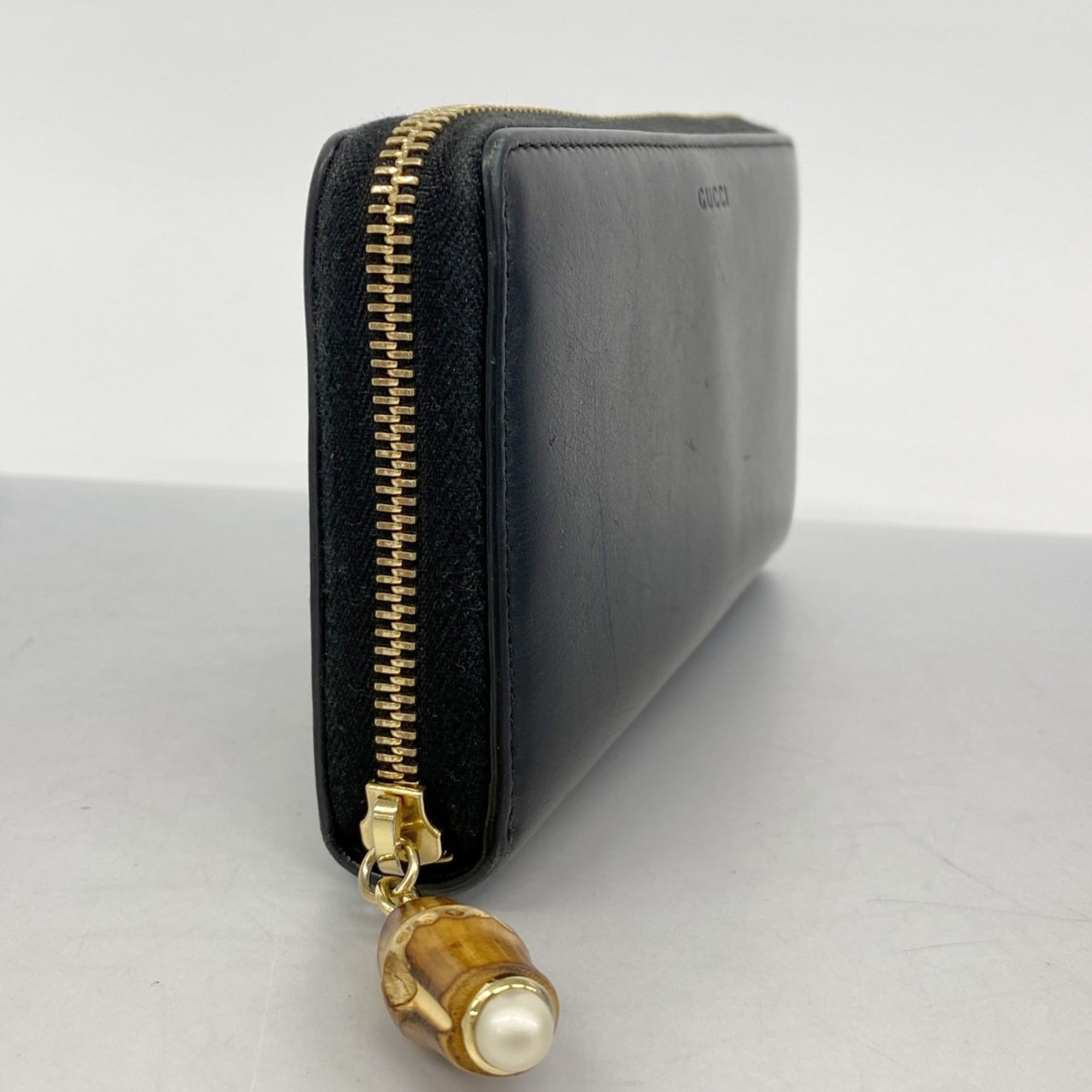 Gucci Bamboo Long Wallet 453158 Leather Black Women's