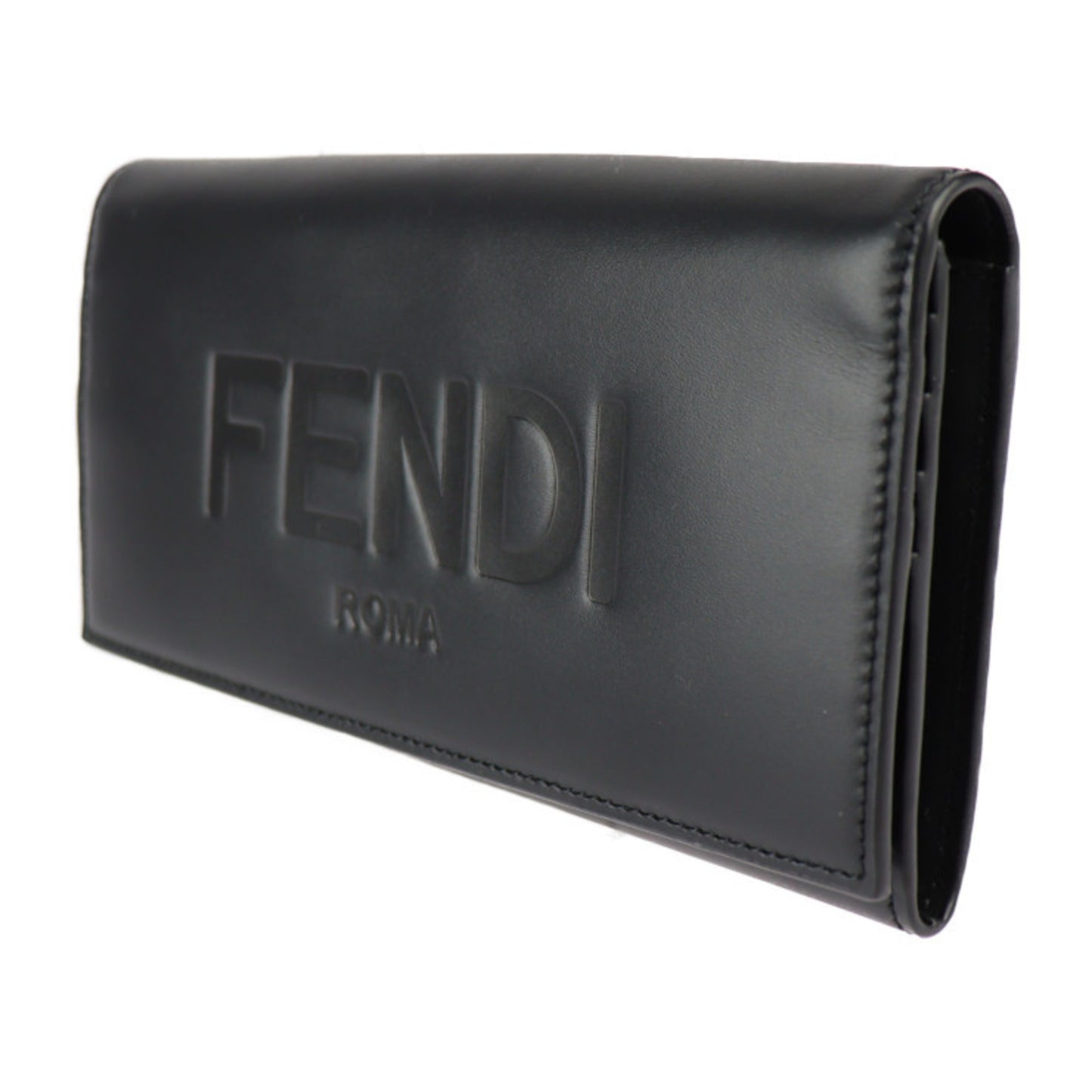 FENDI Continental Wallet Long 7M0264 Calf Leather Black Silver Hardware Logo