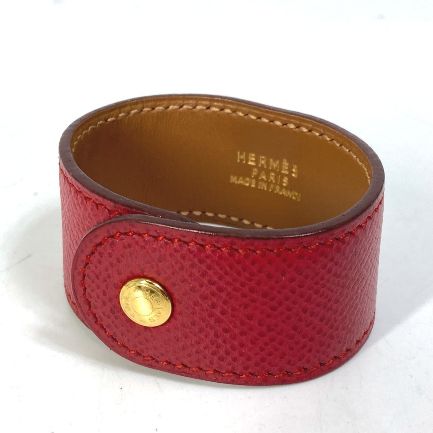 HERMES Medor Leather Bangle Bracelet/GP Women's Red