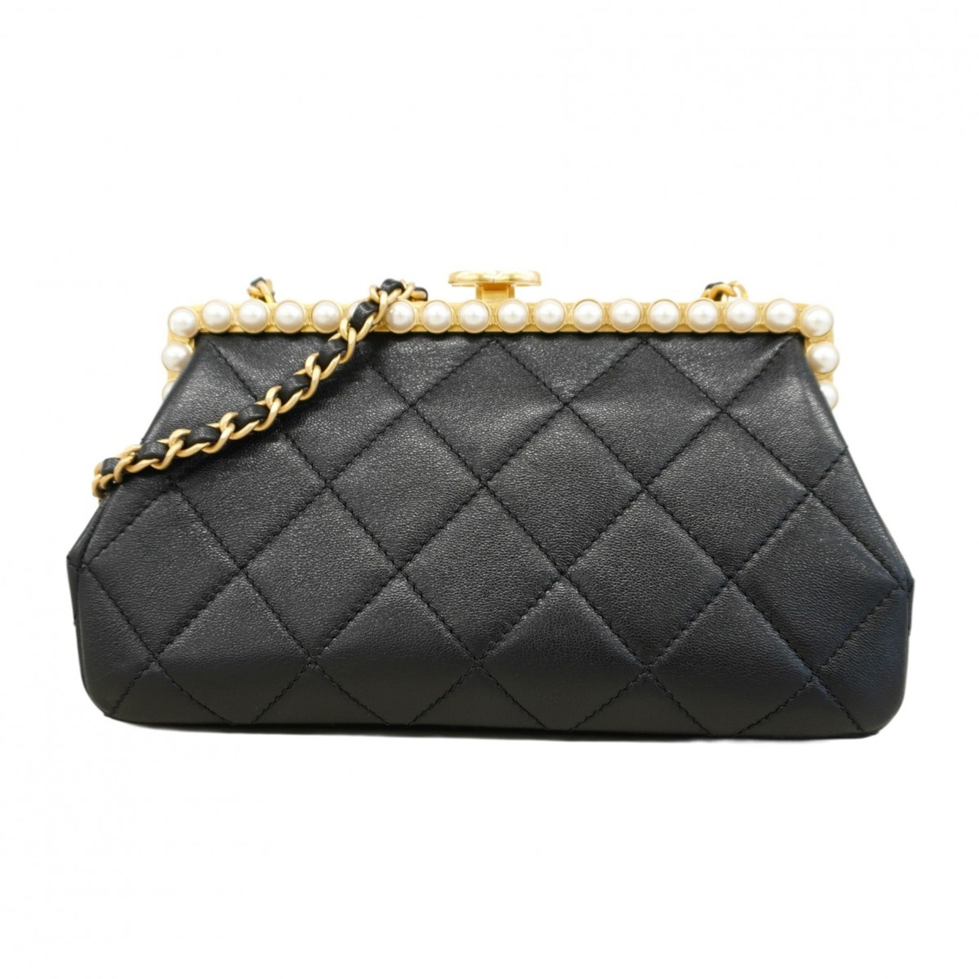 Chanel Matelasse Clutch Bag with Chain Shoulder Strap, Black Leather, 2-Way for Women