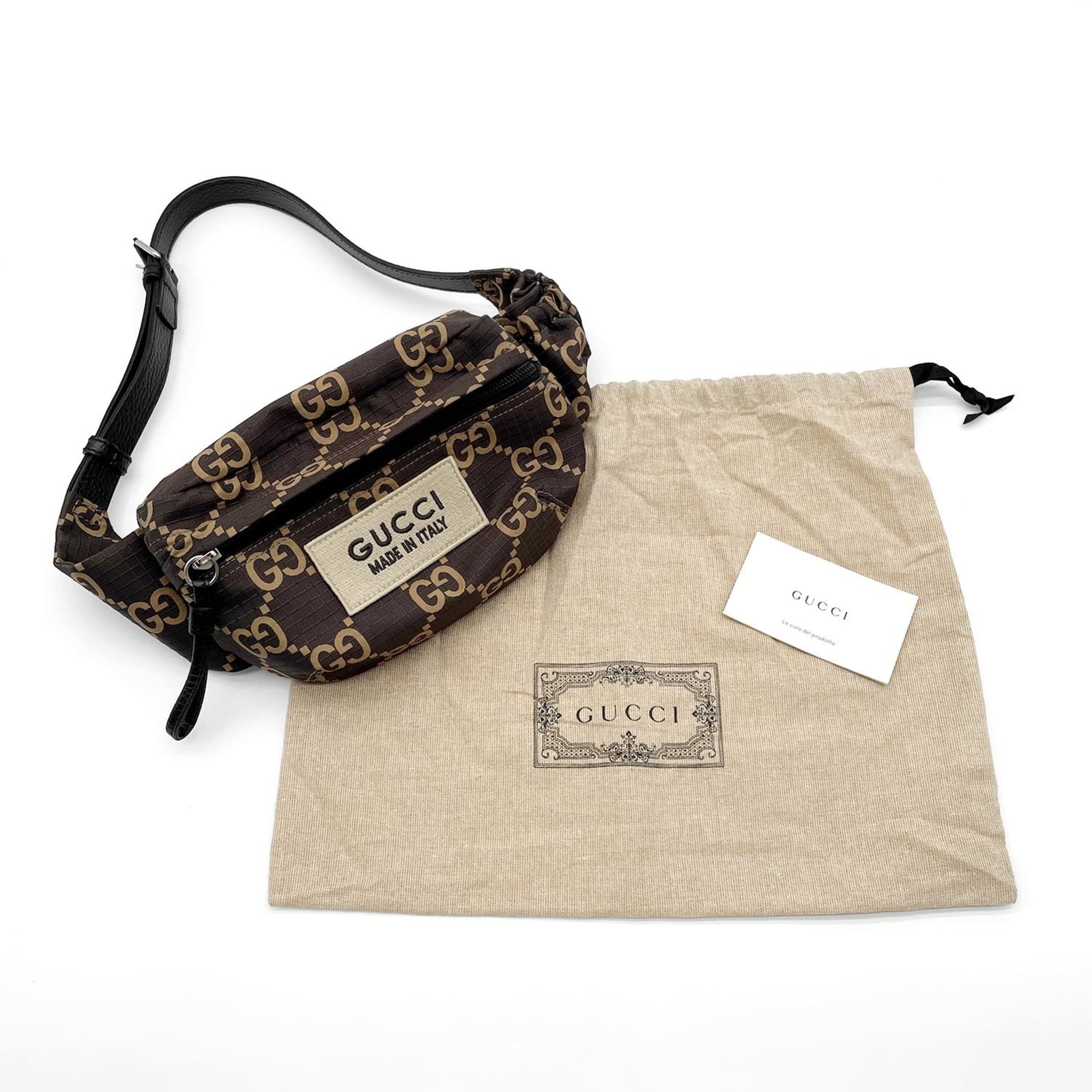 GUCCI GG Jacquard Ripstop Waist Bag Belt 767934 Nylon Brown Men's Women's — Like New