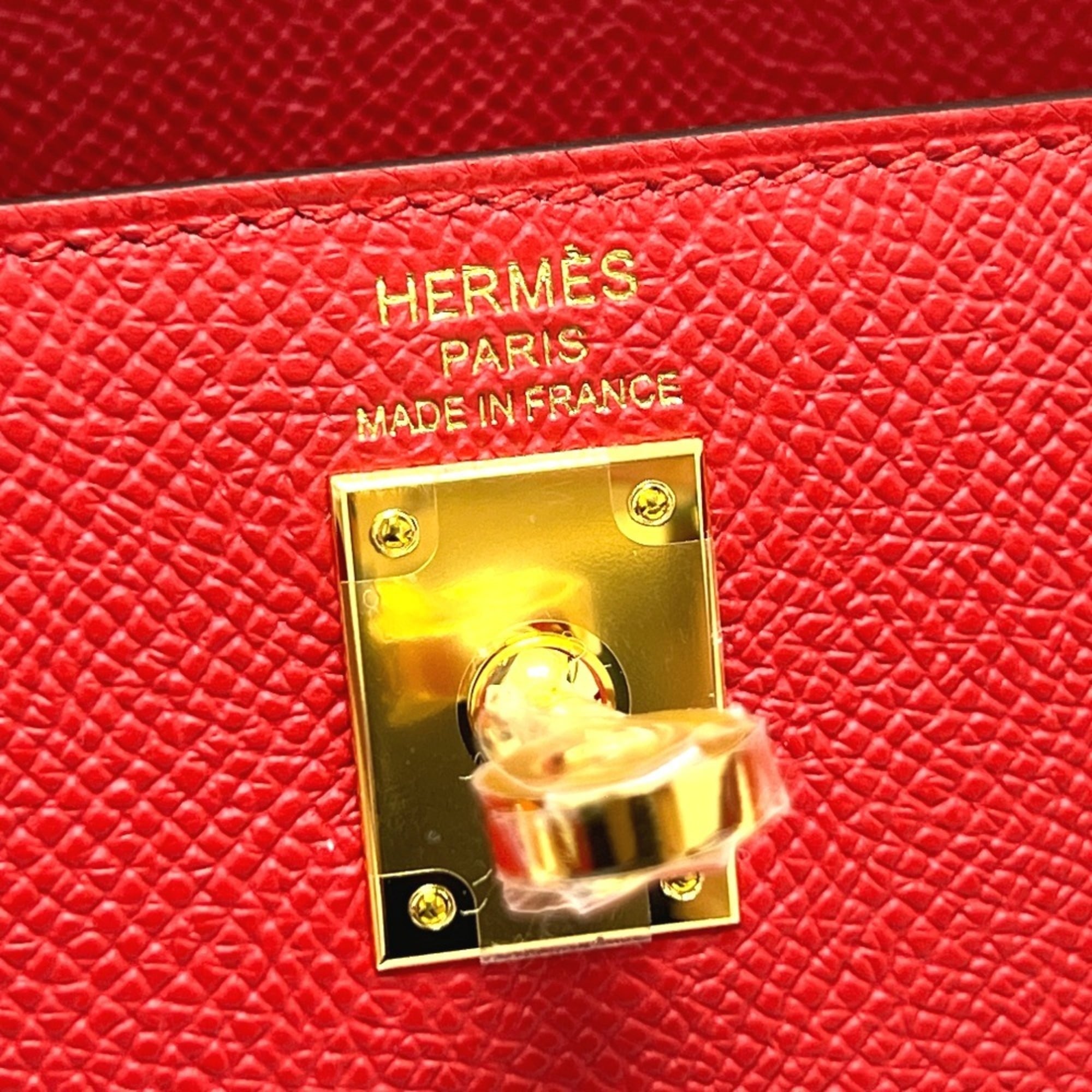 HERMES Kelly 25, Outer Stitching, 2-Way Bag, Shoulder Handbag, Epsom Leather, Women's, ROUGE RADIEUX, Gold Hardware, Red — New - Store Return