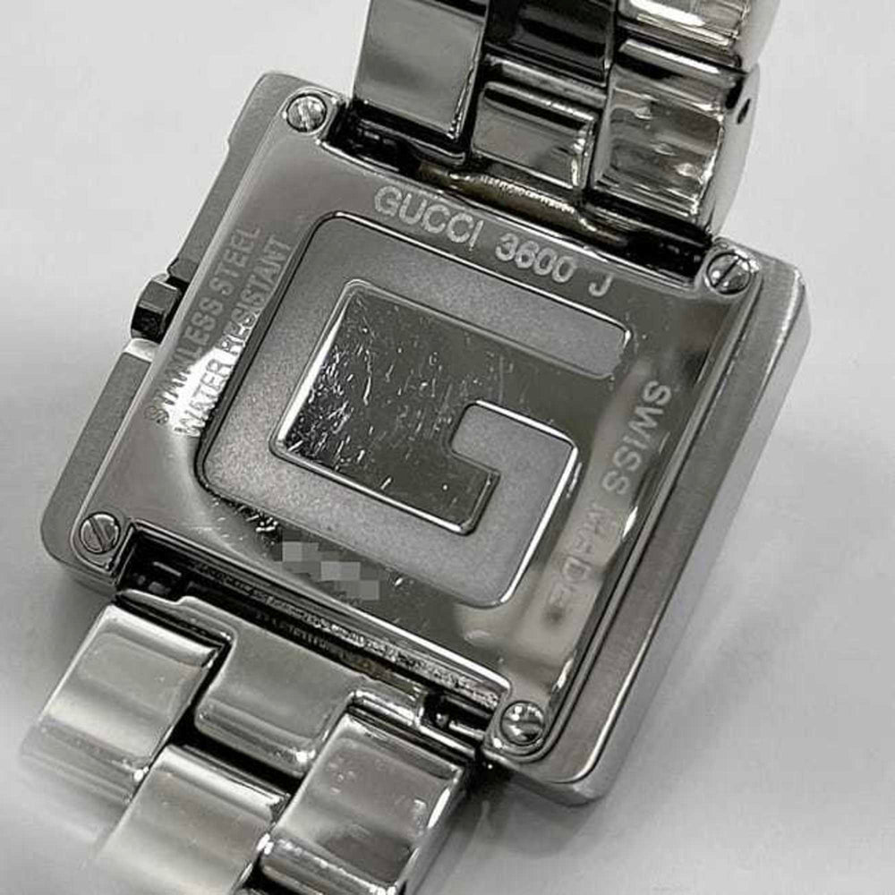 Gucci G-Square Watch f-24540 Black/Silver 3600J Stainless Steel Quartz Movement 0013*** GUCCI Square Battery-Operated Black Dial Two-Hand Analog Men's Women's Boys' Sizes Metal Bracelet — Very Good