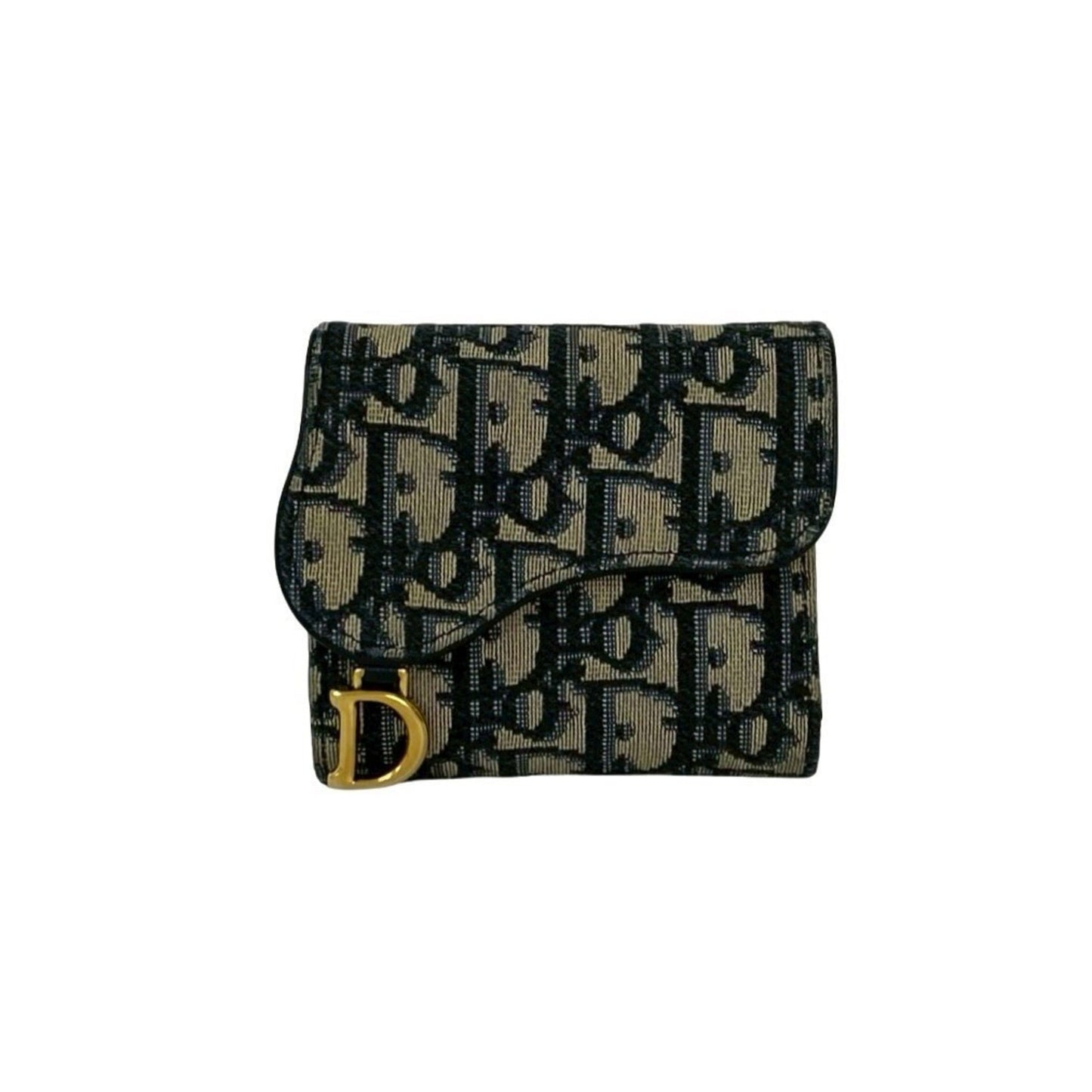 Christian Dior Oblique Logo Canvas and Leather Tri-fold Wallet, Mini, Navy, 18273