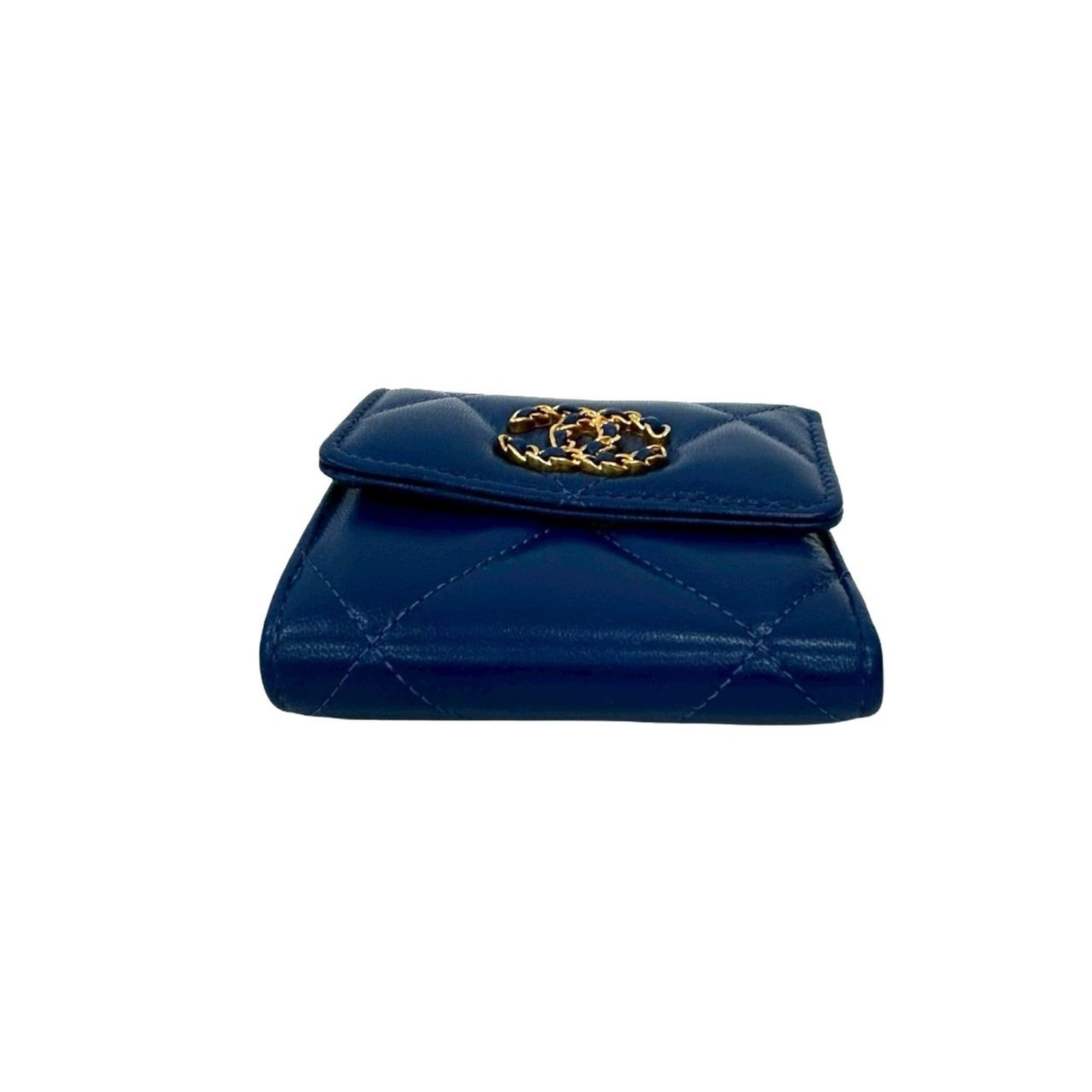 CHANEL Matelasse Coco Mark Lambskin Bifold Wallet, Blue, 28640