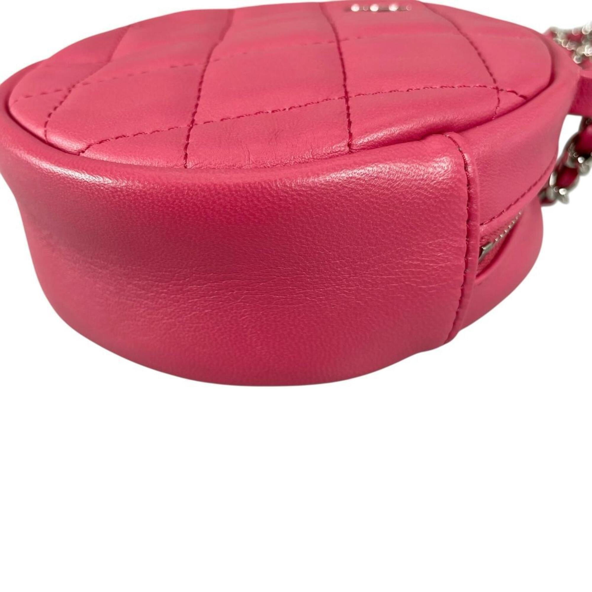 Chanel CHANEL Shoulder Bag, Round Chain, Coco Mark, Matelassé Mini, Lambskin, A70657 Pink — Like New