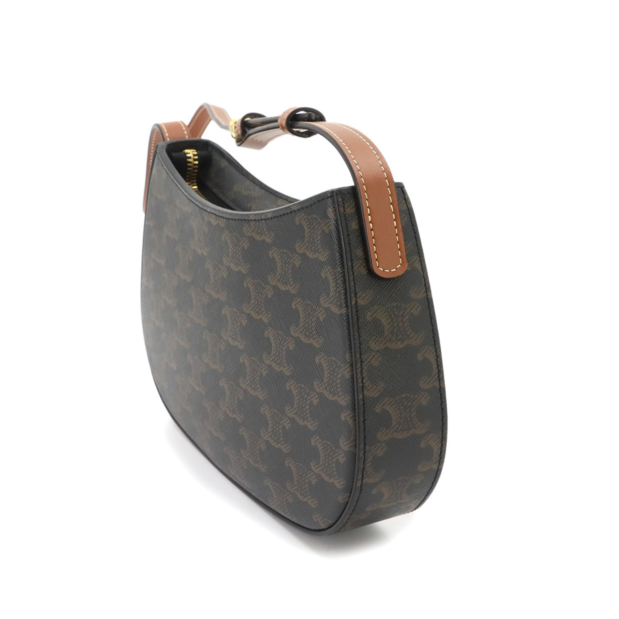 Celine Triomphe Shoulder Handbag, Leather, Brown, 115702, Gold Hardware — Like New