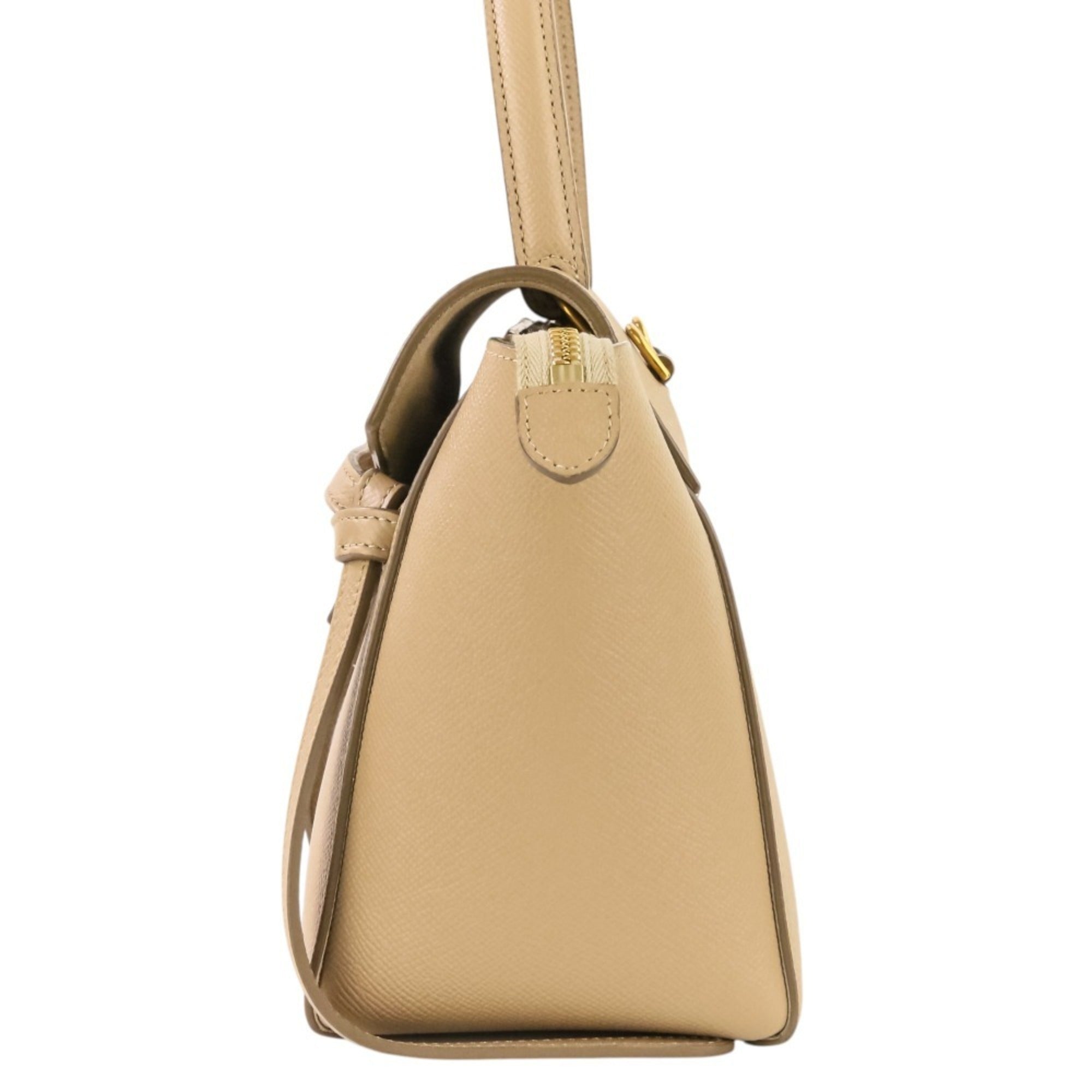 CELINE Belt Bag Nano 2-way shoulder bag, grained calfskin, beige, women's — Like New