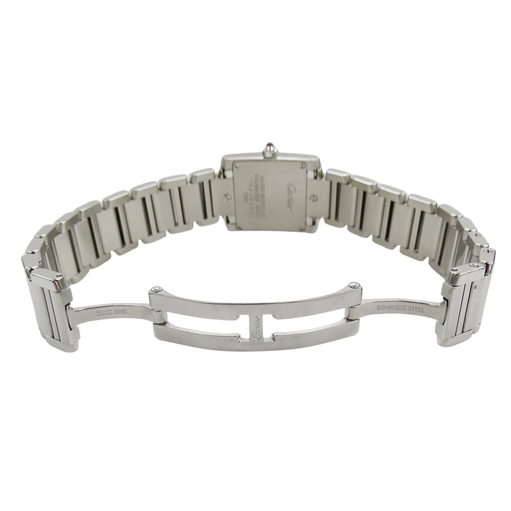 Cartier women's watch, Tank Française SM, 2006 Christmas limited edition, quartz movement, stainless steel (SS), W51031Q3, silver and pink — Good