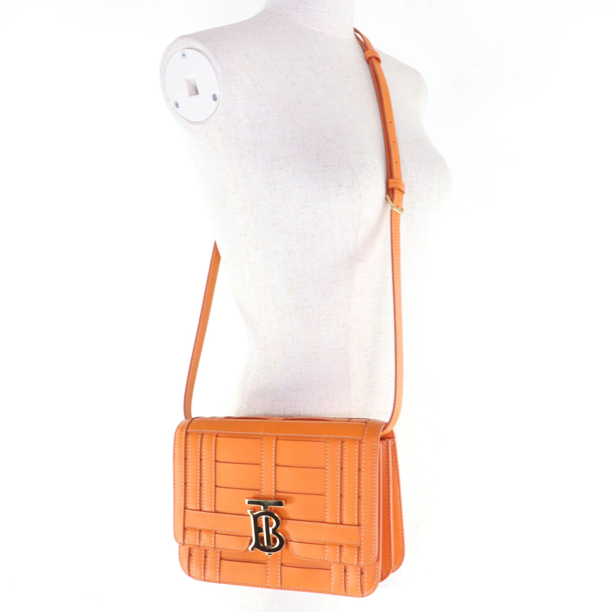 BURBERRY Burberry TB hardware 2-way leather clutch bag/shoulder bag, orange, with dust made in Italy, women's — Like New
