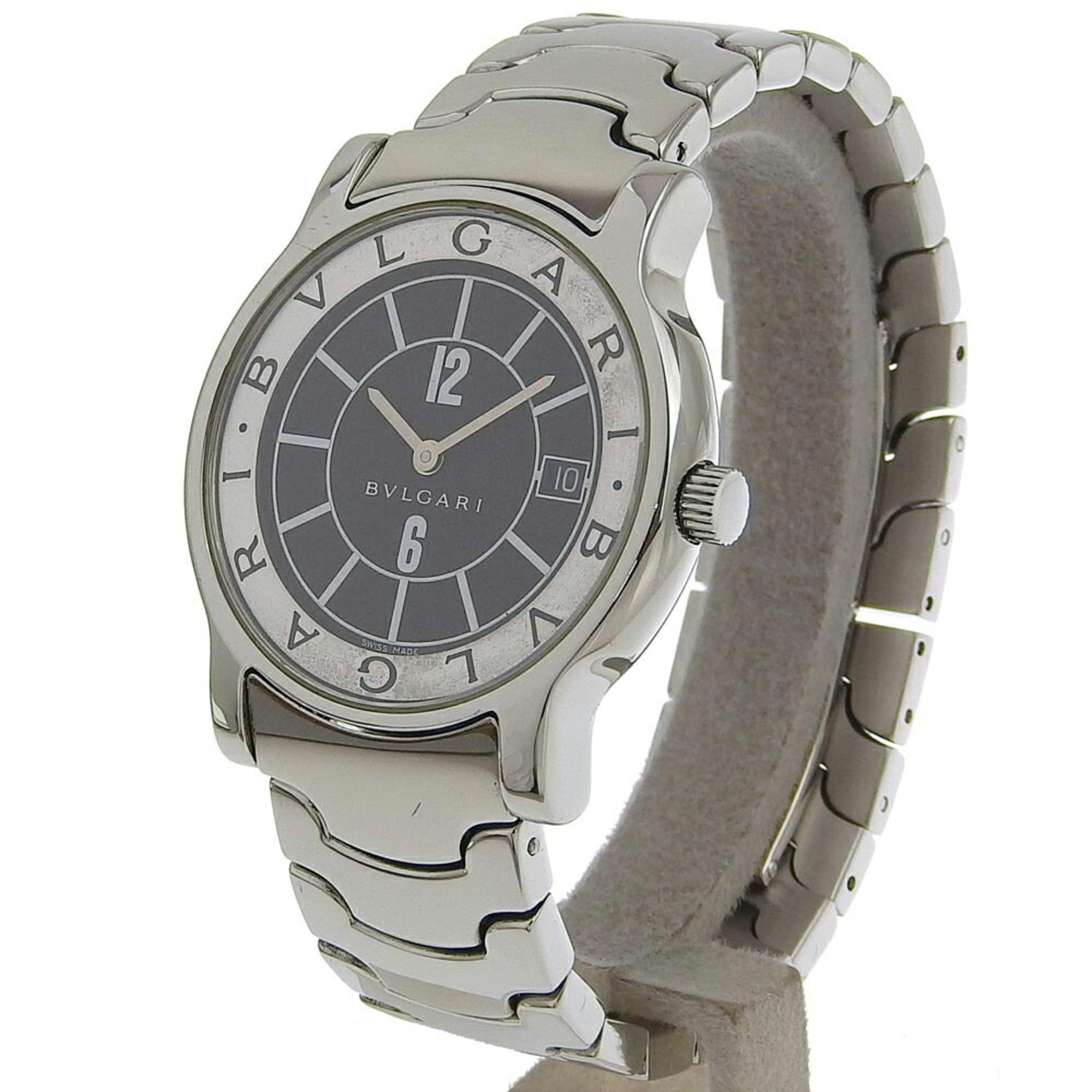 BVLGARI Solo Tempo Watch ST35S Stainless Steel Quartz Analog Display Black Dial Men's — Good