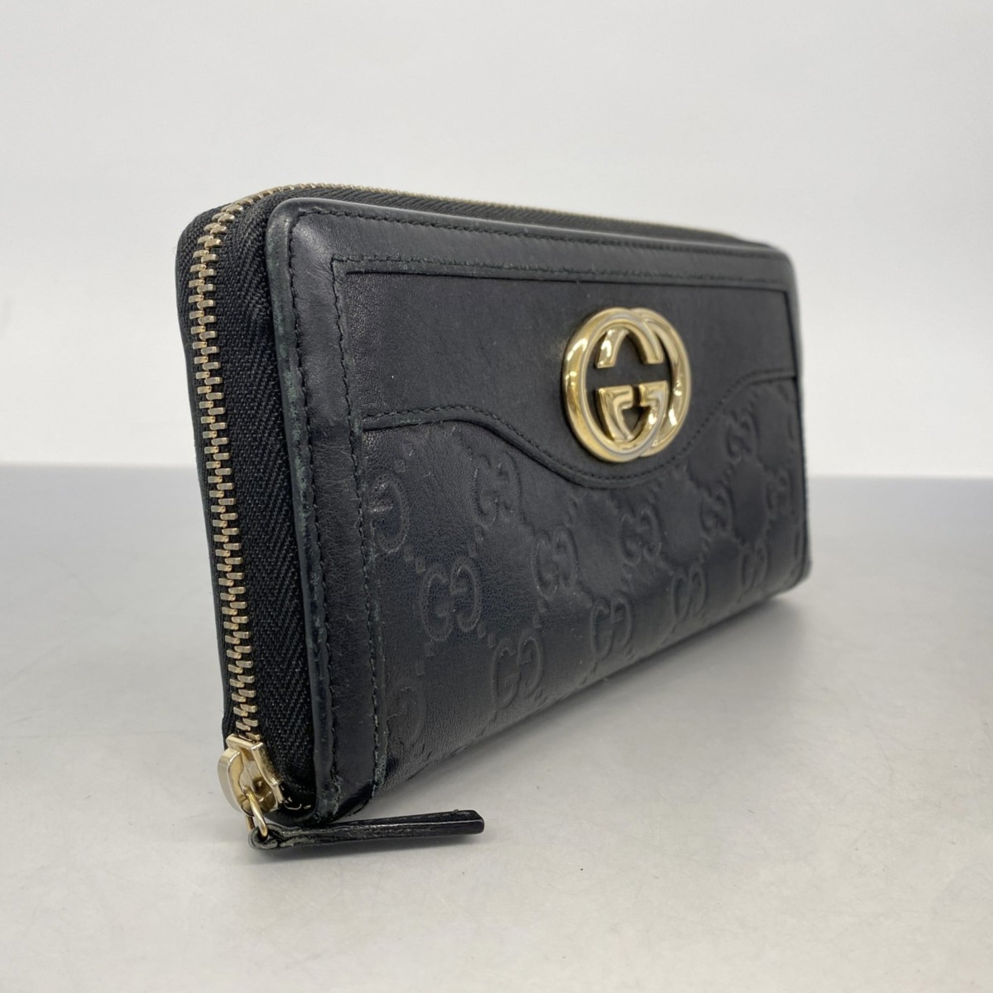 Gucci Long Wallet Guccissima Interlocking G 308012 Leather Black Men's Women's