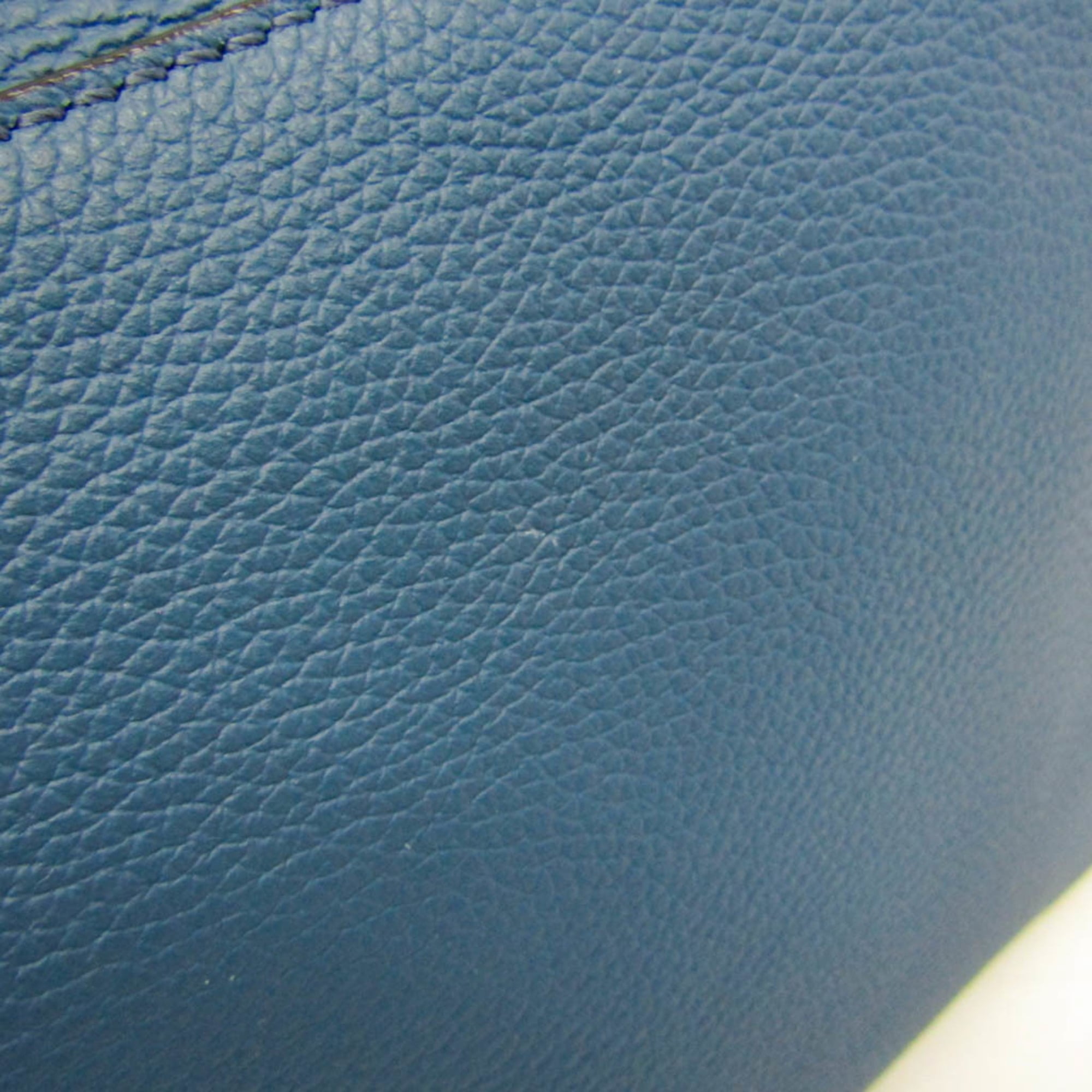 Salvatore Ferragamo Gancini GG-24 1204 Men's Leather Clutch Bag,Shoulder Bag Blue — Like New