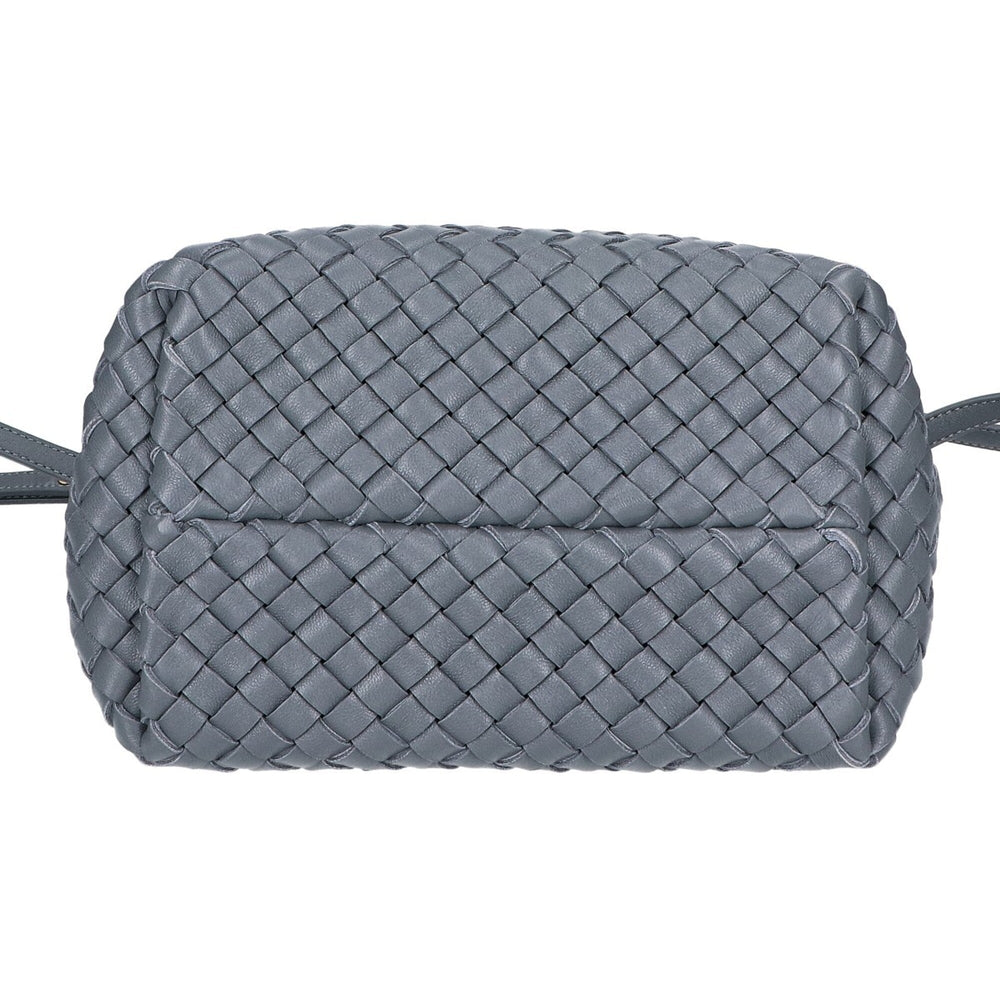 BOTTEGA VENETA 709464 Intrecciato Mini Cabas 2-Way Handbag, Gray with Gold Hardware, Women's — Like New