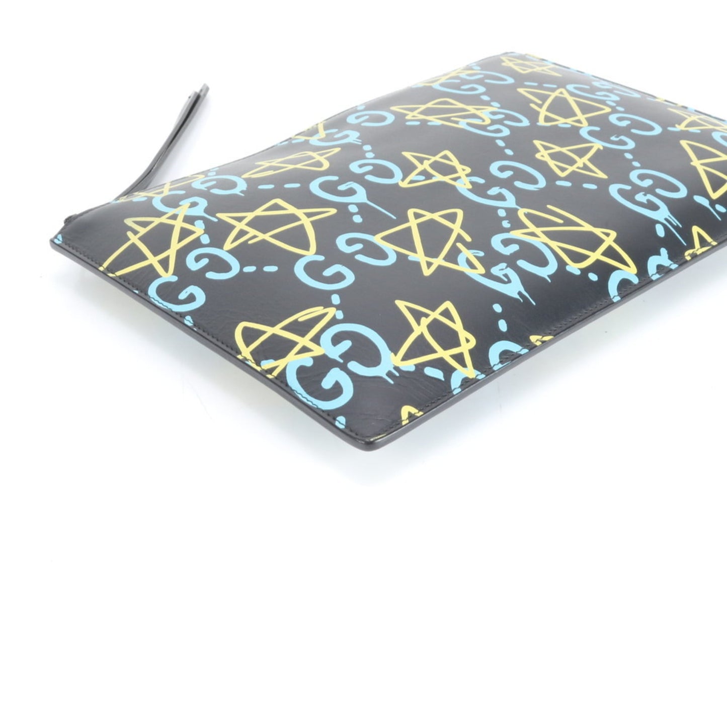 Gucci Ghost Leather Clutch Bag 445597 Pouch Black Men's