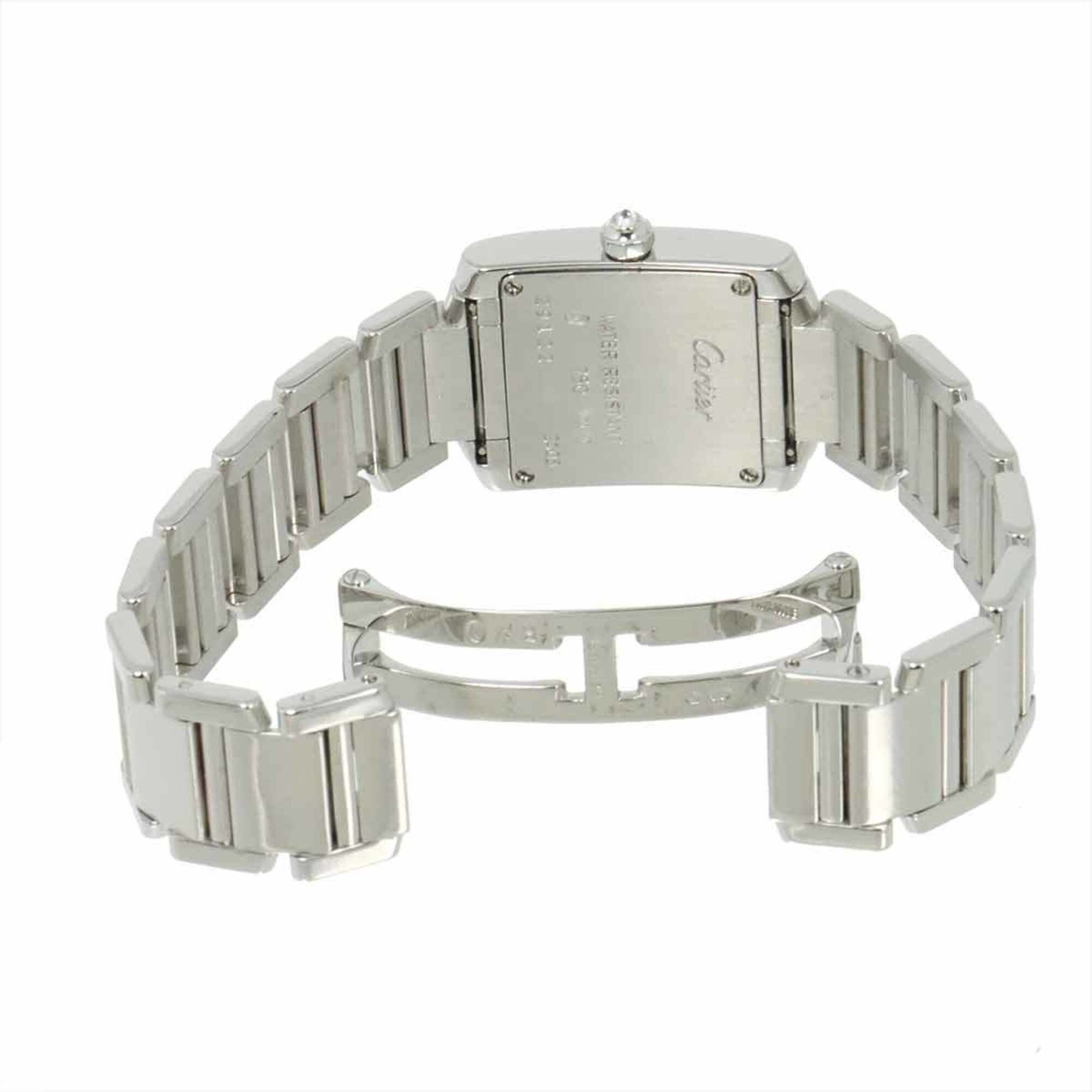 Cartier Tank Francaise SM WE1002S3 Ladies' Watch, Diamond Bezel, Ivory, 18K White Gold, Quartz — Like New